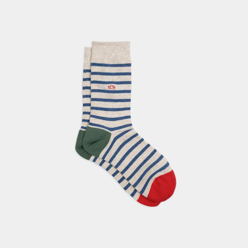 Chaussettes en coton peigné à rayures larges - Beige, rayé bleu sold by Billybelt