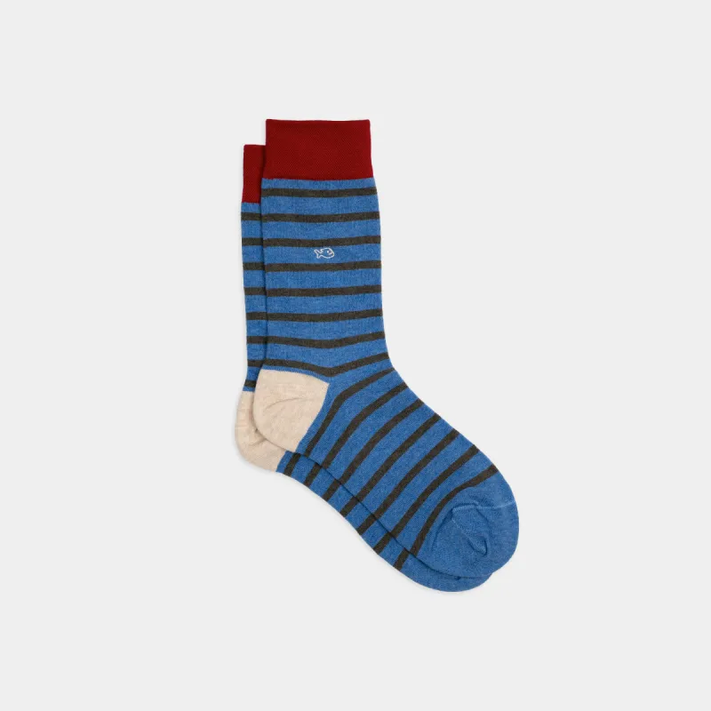 Chaussettes en coton peigné A rayures larges - Bleu, rayé kaki sold by Billybelt