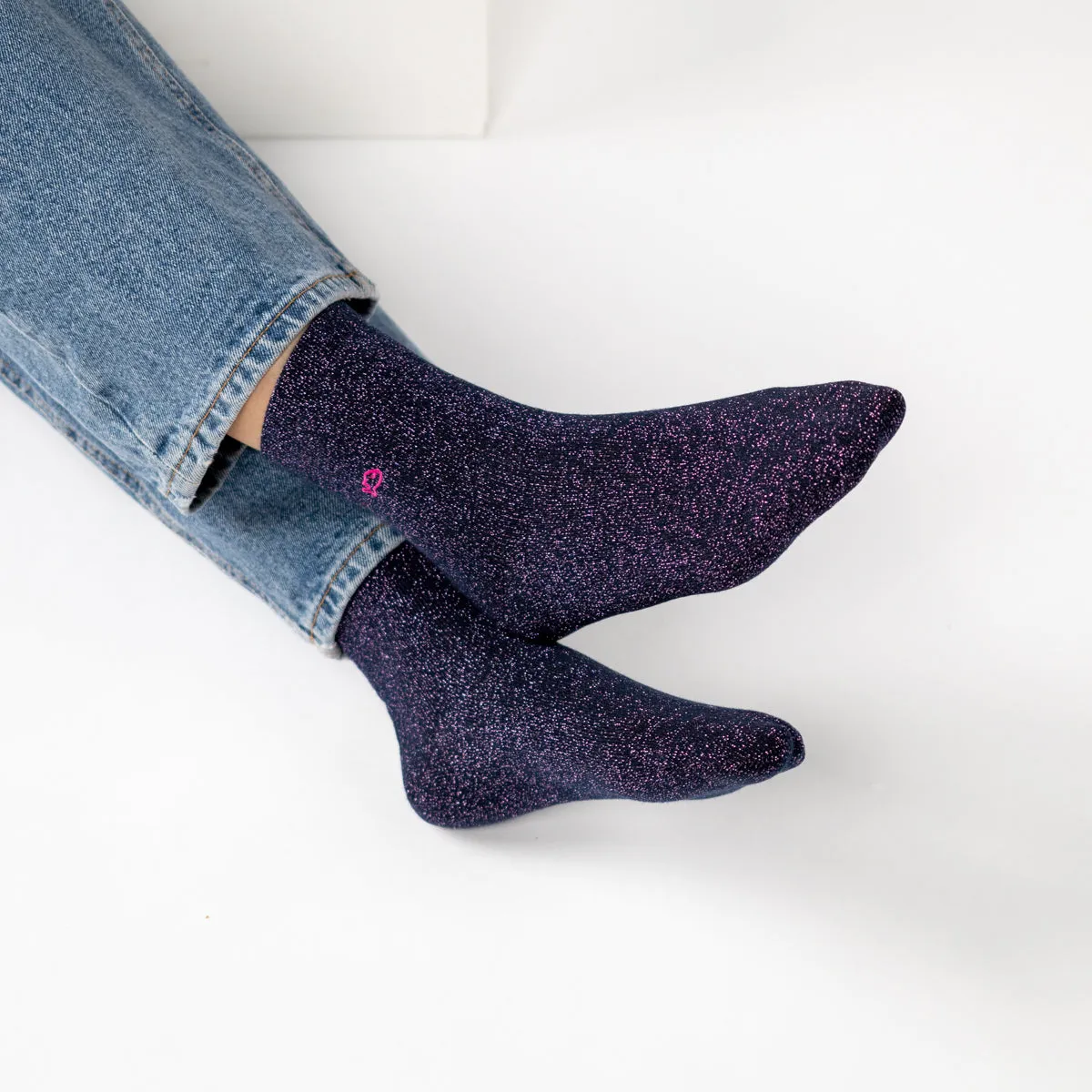 Chaussettes pailletées en coton peigné unies - Marine sold by Billybelt