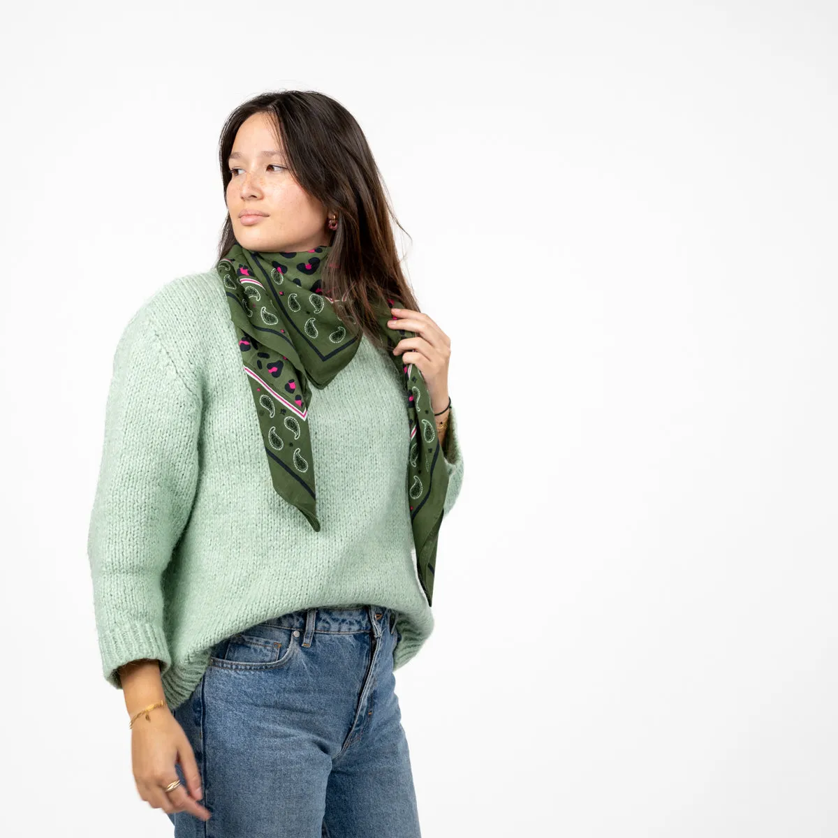 Foulard femme en 100% coton bio Justine - Kaki et violet sold by Billybelt product image thumbnail 2