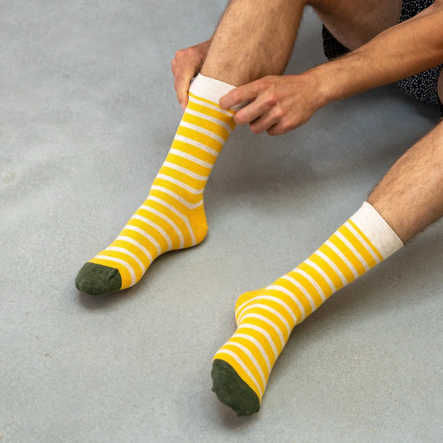 Chaussettes en coton peigné A rayures larges - Safran, rayé beige sold by Billybelt product image thumbnail 2