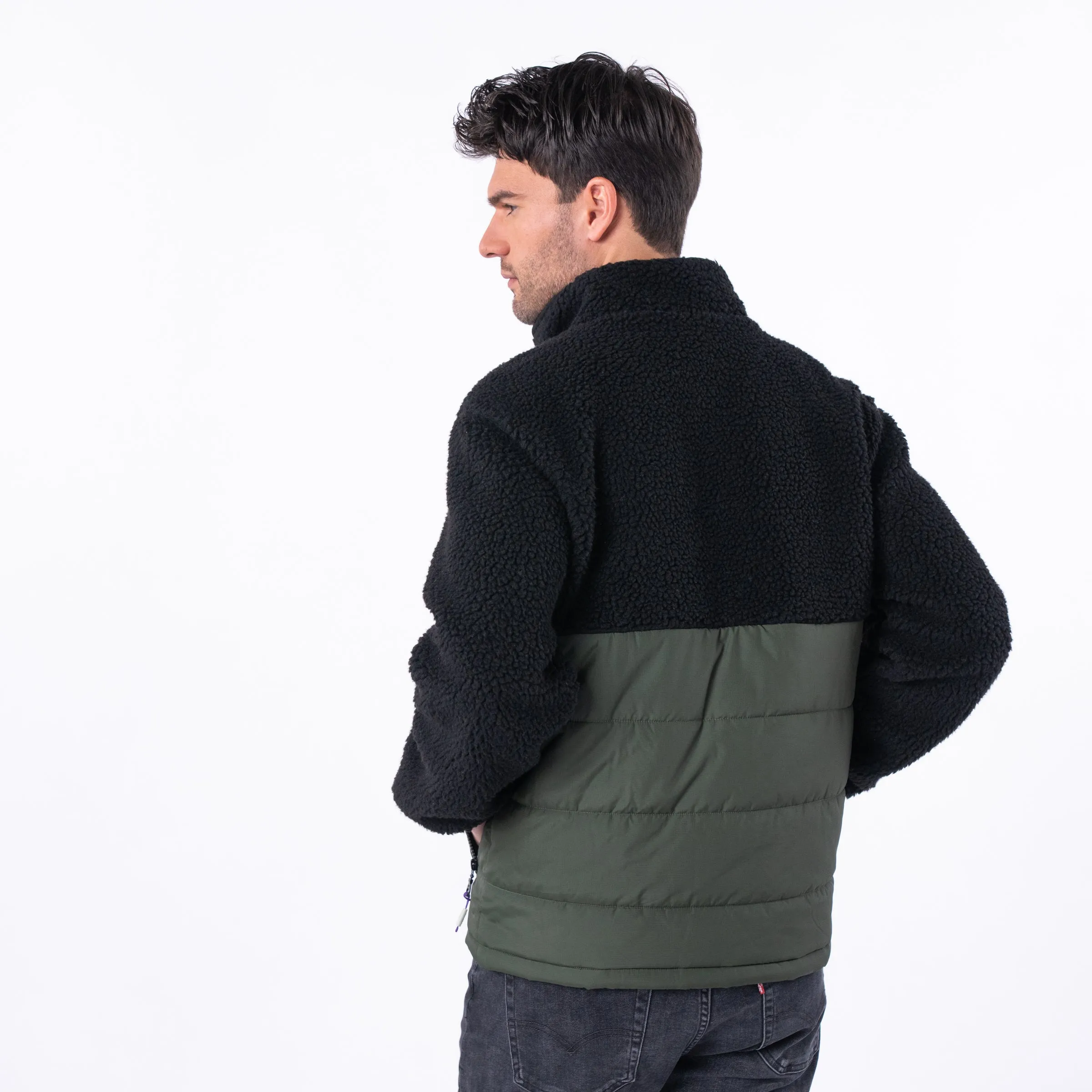 Veste bi-matières en sherpa - Noir et vert sold by Billybelt product image thumbnail 5