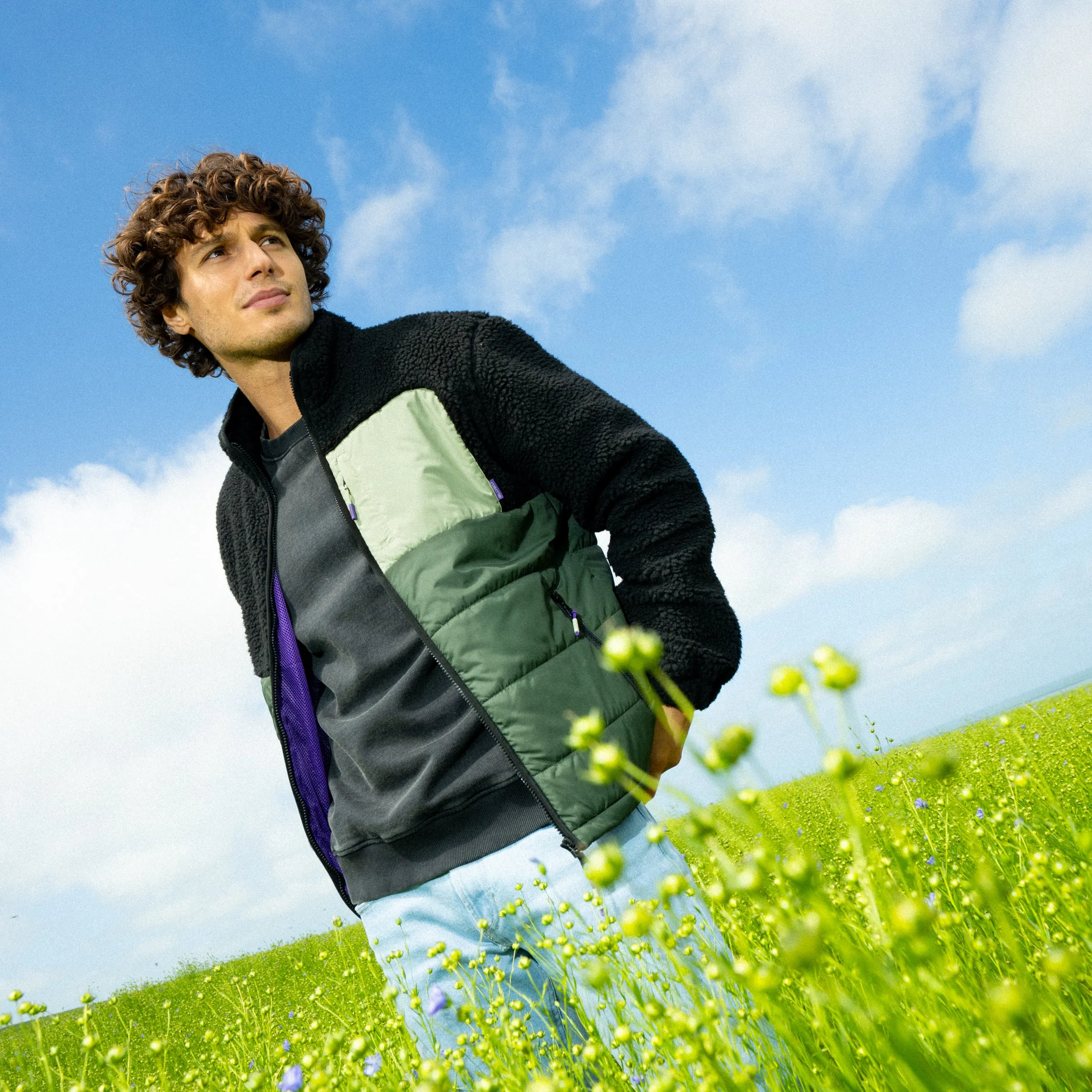 Veste bi-matières en sherpa - Noir et vert sold by Billybelt