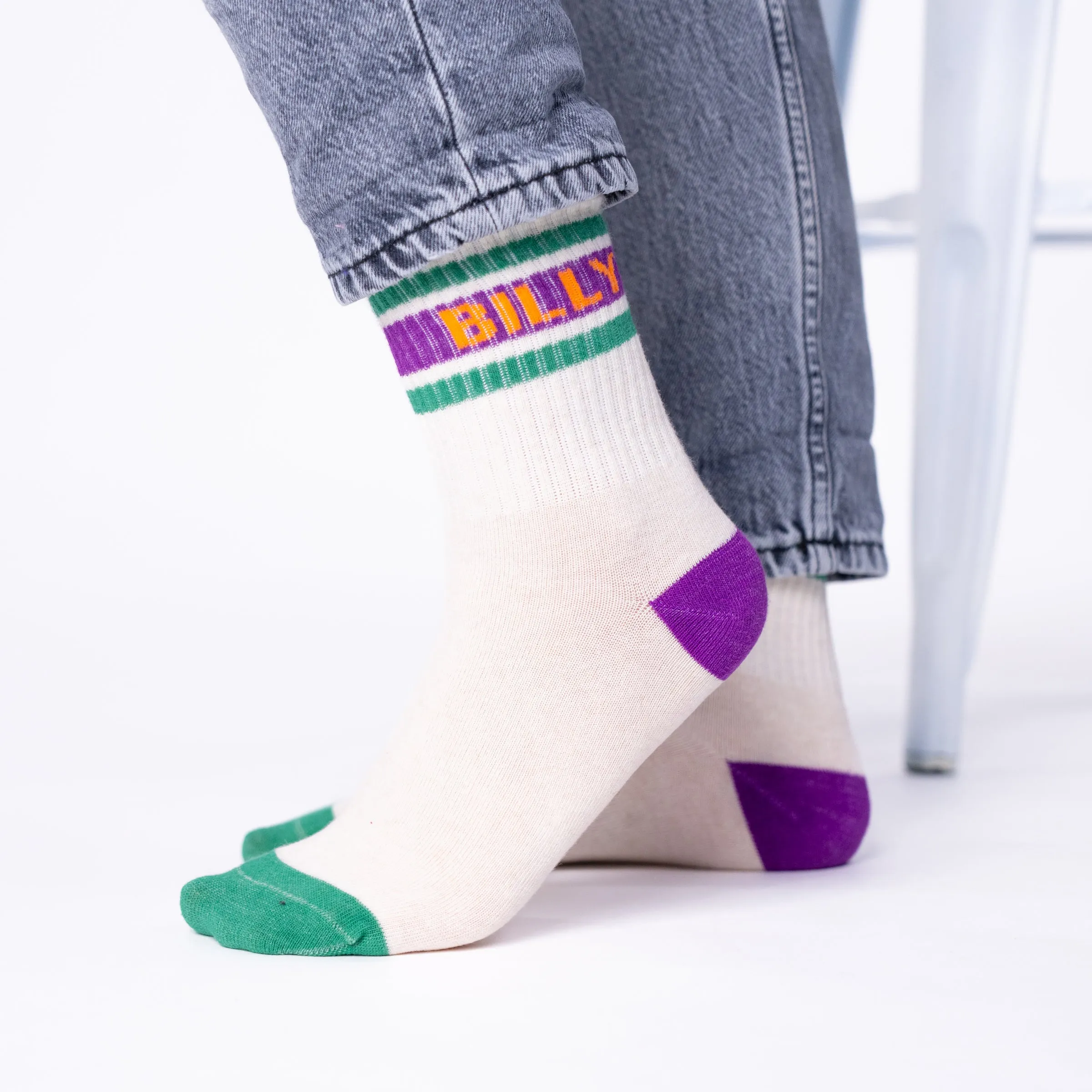 Chaussettes tennis - Ecru, rayé violet et vert sold by Billybelt product image thumbnail 3