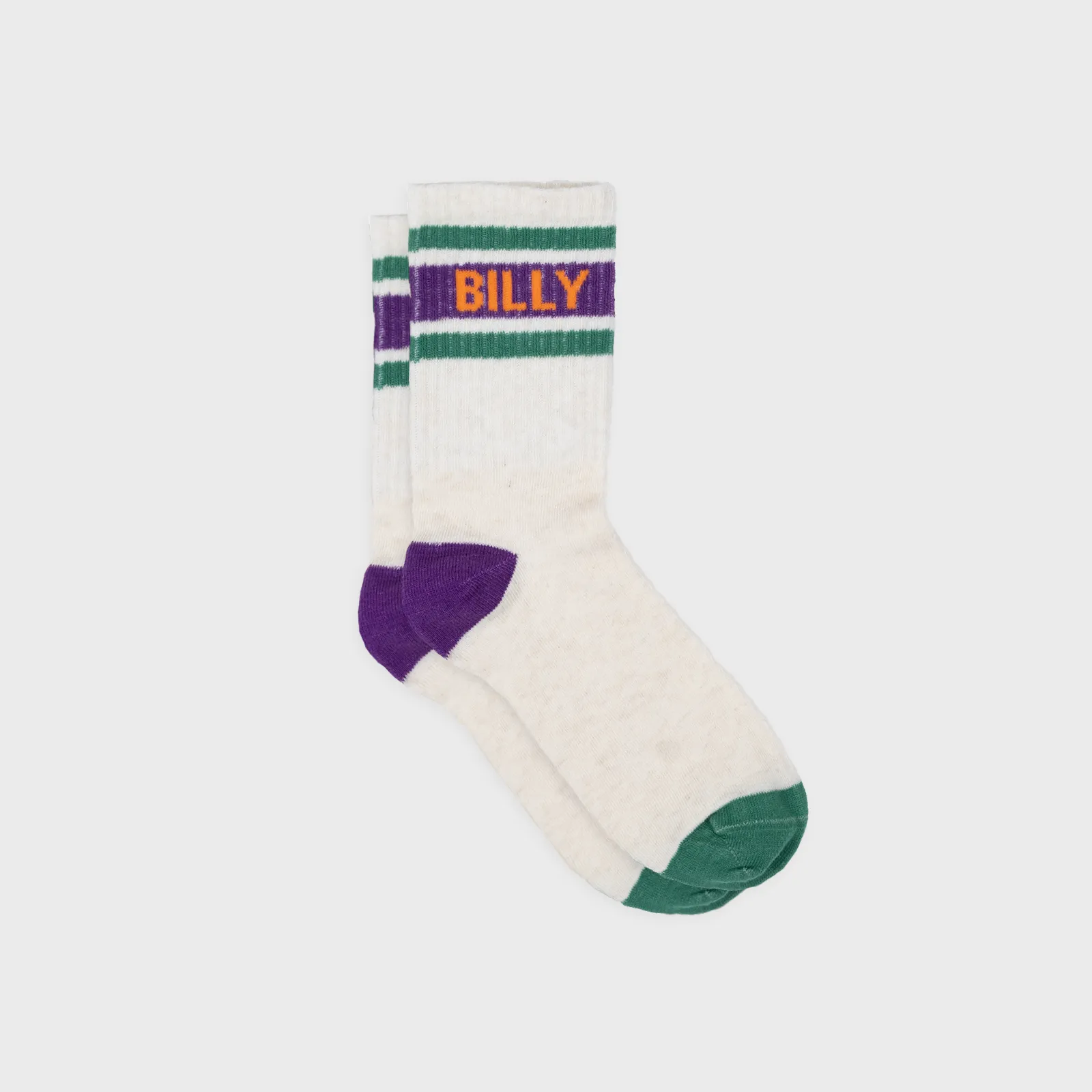 Chaussettes tennis - Ecru, rayé violet et vert sold by Billybelt