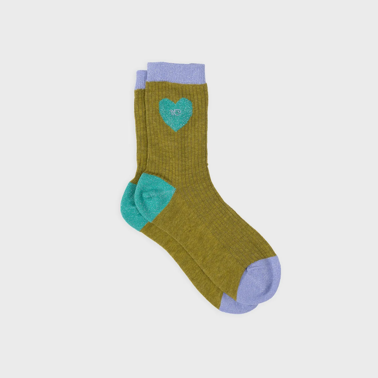 Chaussettes en coton peigné coeur - Olive et turquoise sold by Billybelt