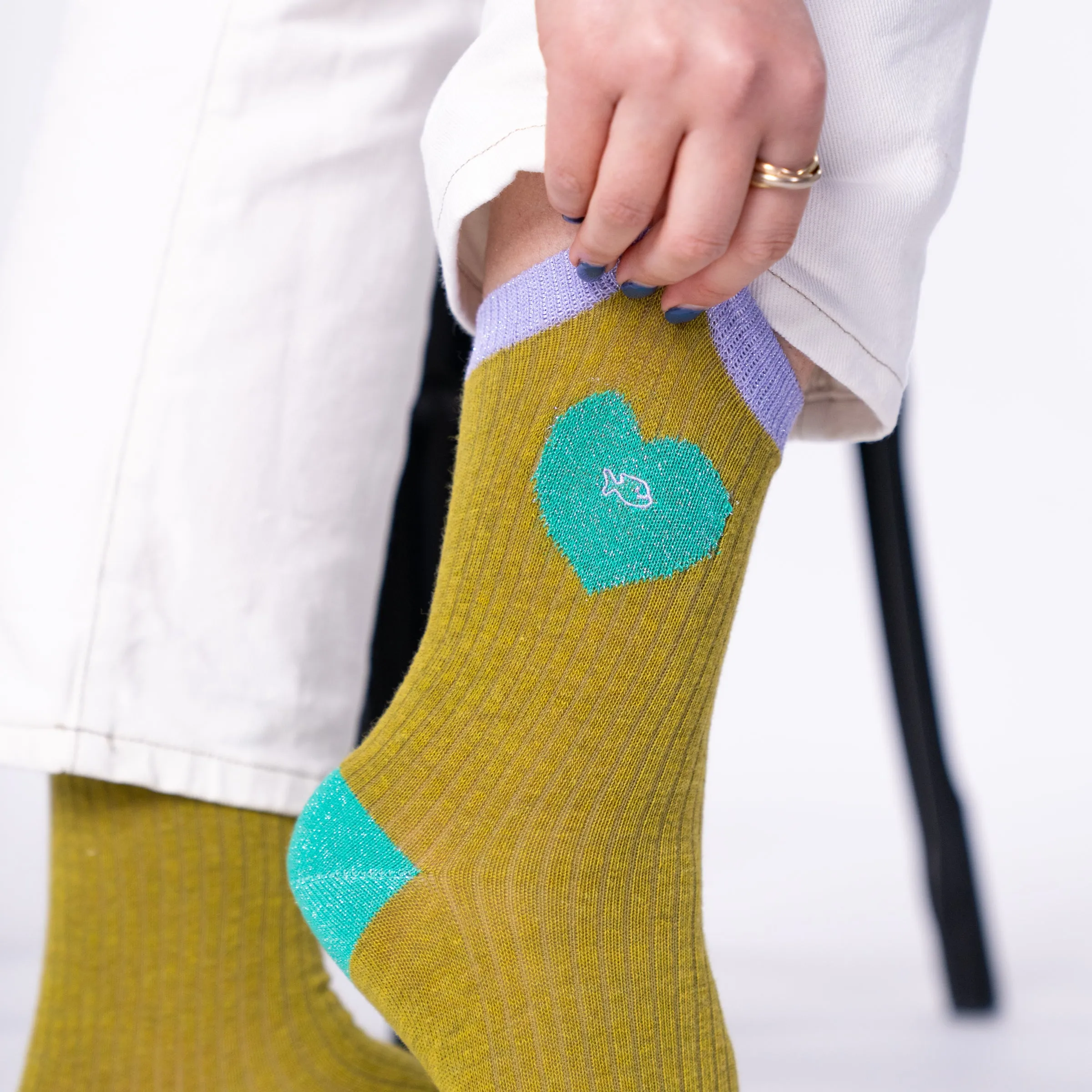 Chaussettes en coton peigné coeur - Olive et turquoise sold by Billybelt product image thumbnail 3