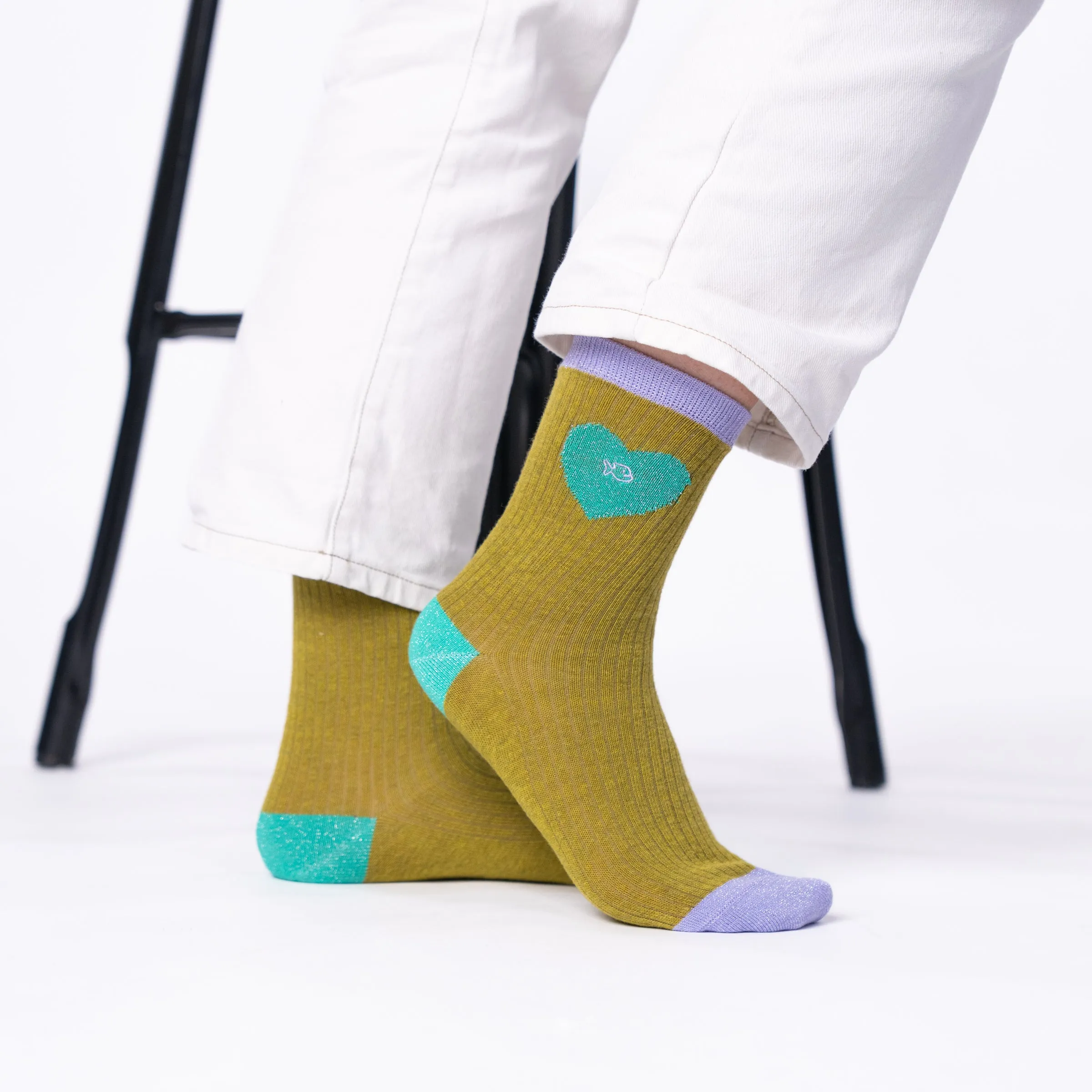 Chaussettes en coton peigné coeur - Olive et turquoise sold by Billybelt product image thumbnail 2