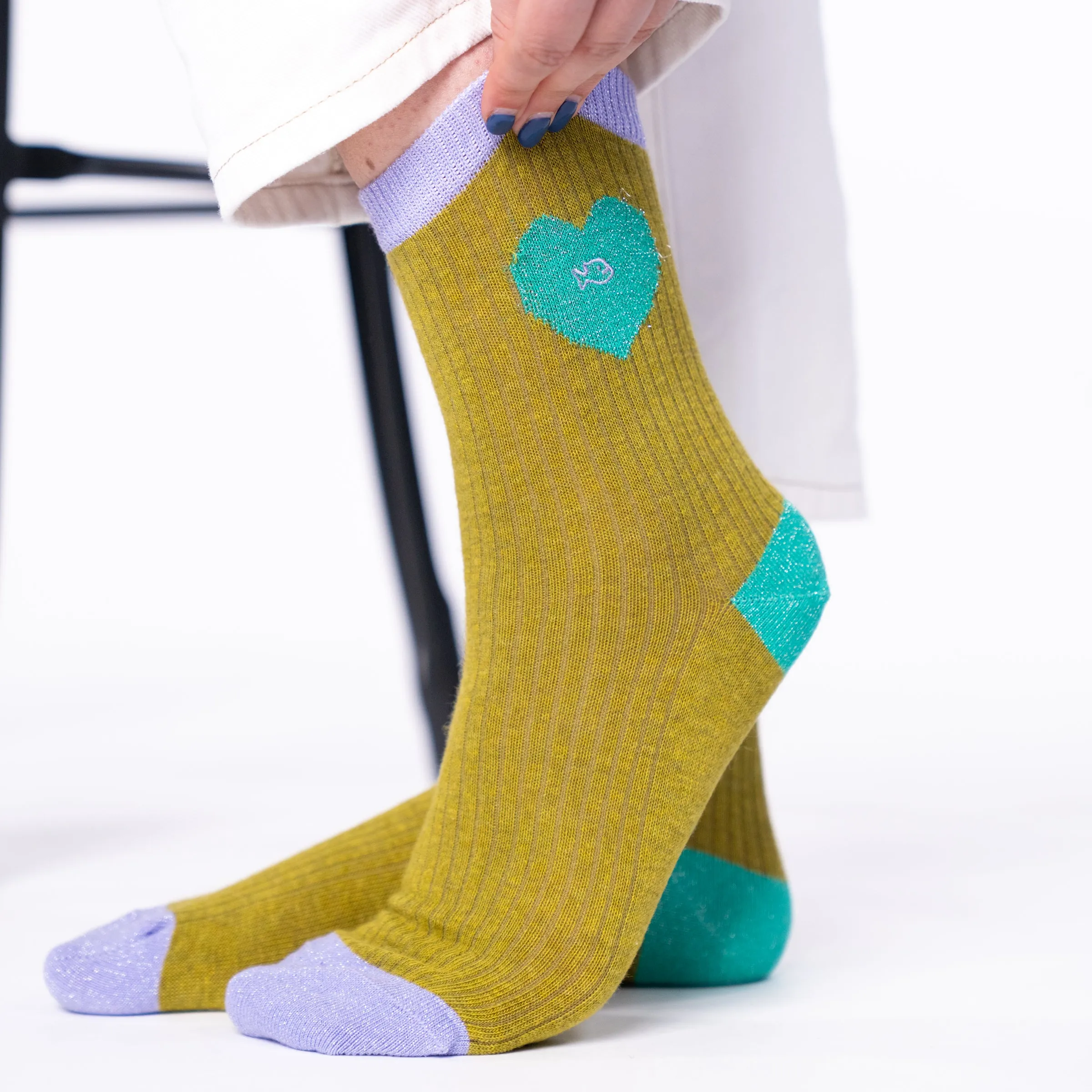 Chaussettes en coton peigné coeur - Olive et turquoise sold by Billybelt product image thumbnail 4