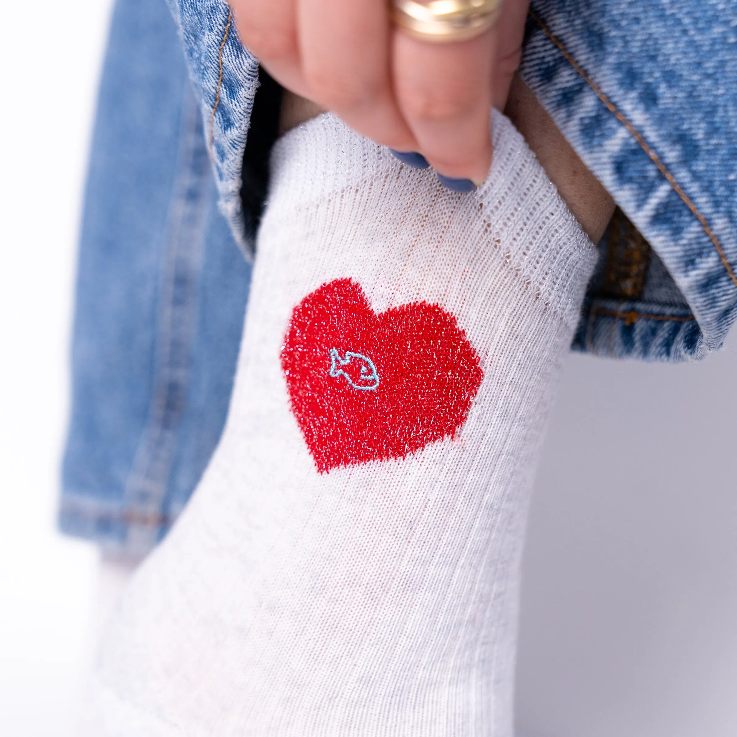 Chaussettes en coton peigné coeur - Blanc et rouge sold by Billybelt product image thumbnail 3