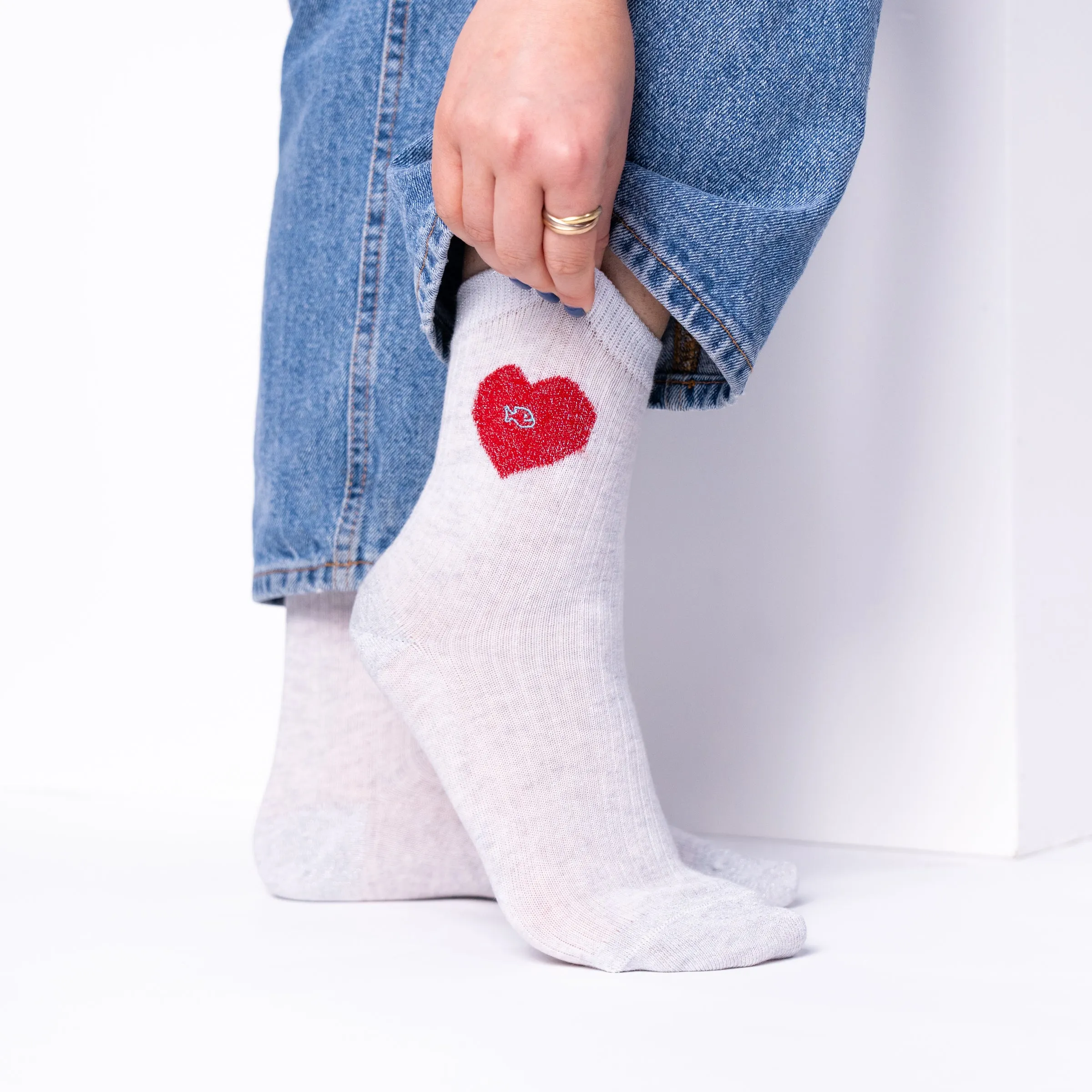 Chaussettes en coton peigné coeur - Blanc et rouge sold by Billybelt product image thumbnail 2