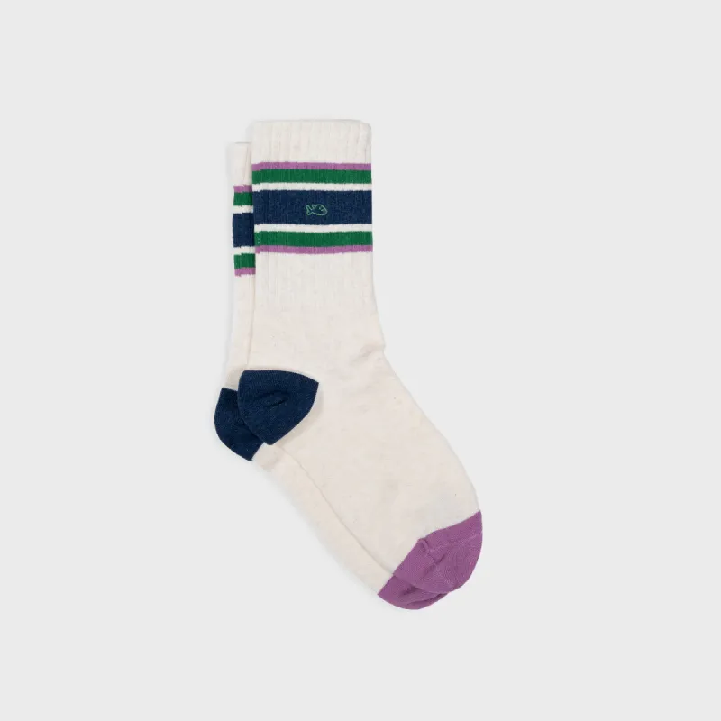 Chaussettes en coton peigné rétro - Beige, rayé vert et violet sold by Billybelt