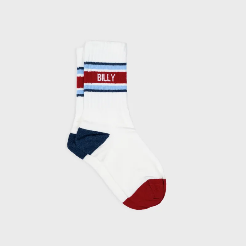 Chaussettes en coton peigné rétro - Blanc, rayé rouge et bleu sold by Billybelt