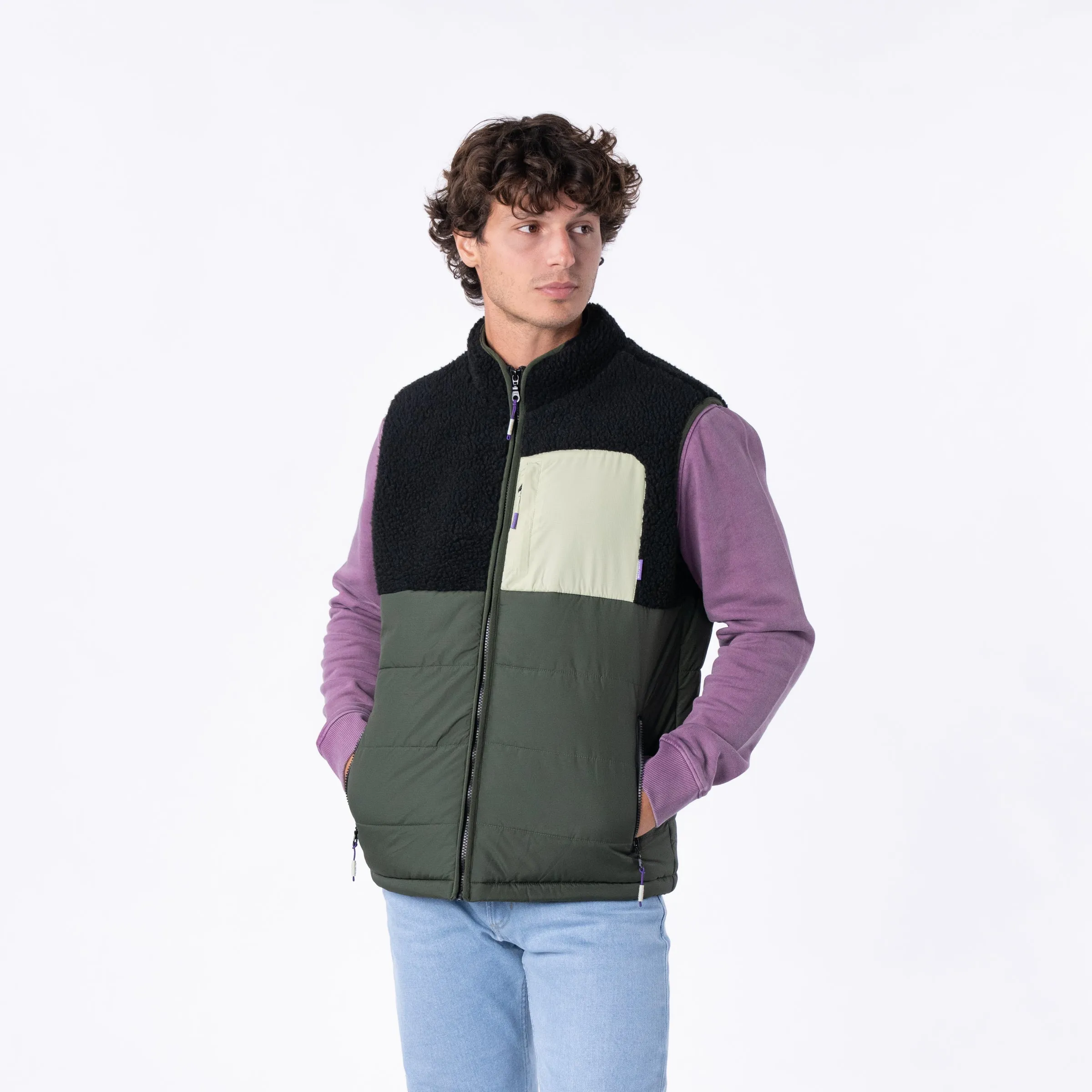 Veste bi-matières en sherpa sans manche - Noir et vert sold by Billybelt product image thumbnail 3