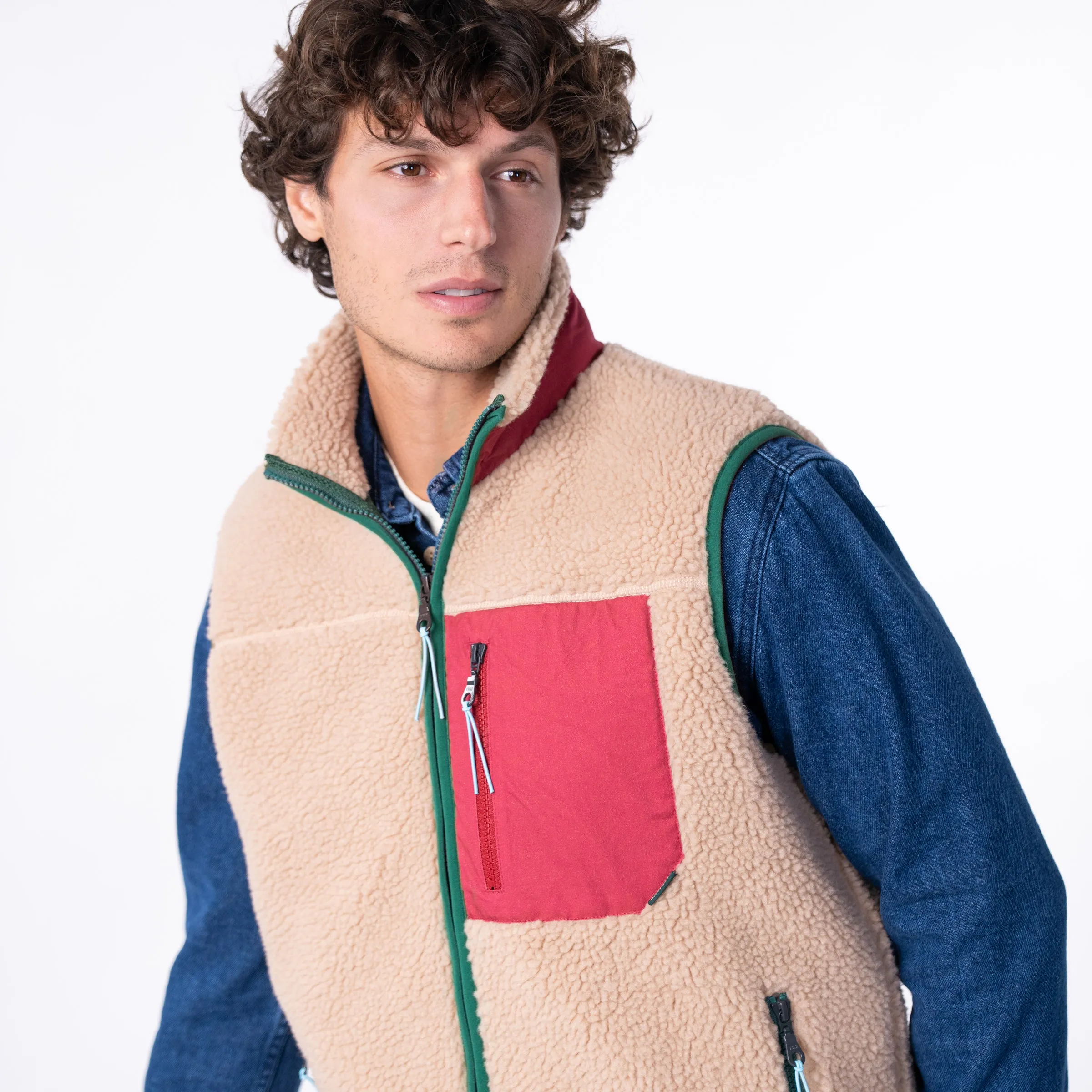 Veste sherpa mixte zippée sans manches - Naturel et bordeaux sold by Billybelt product image thumbnail 5