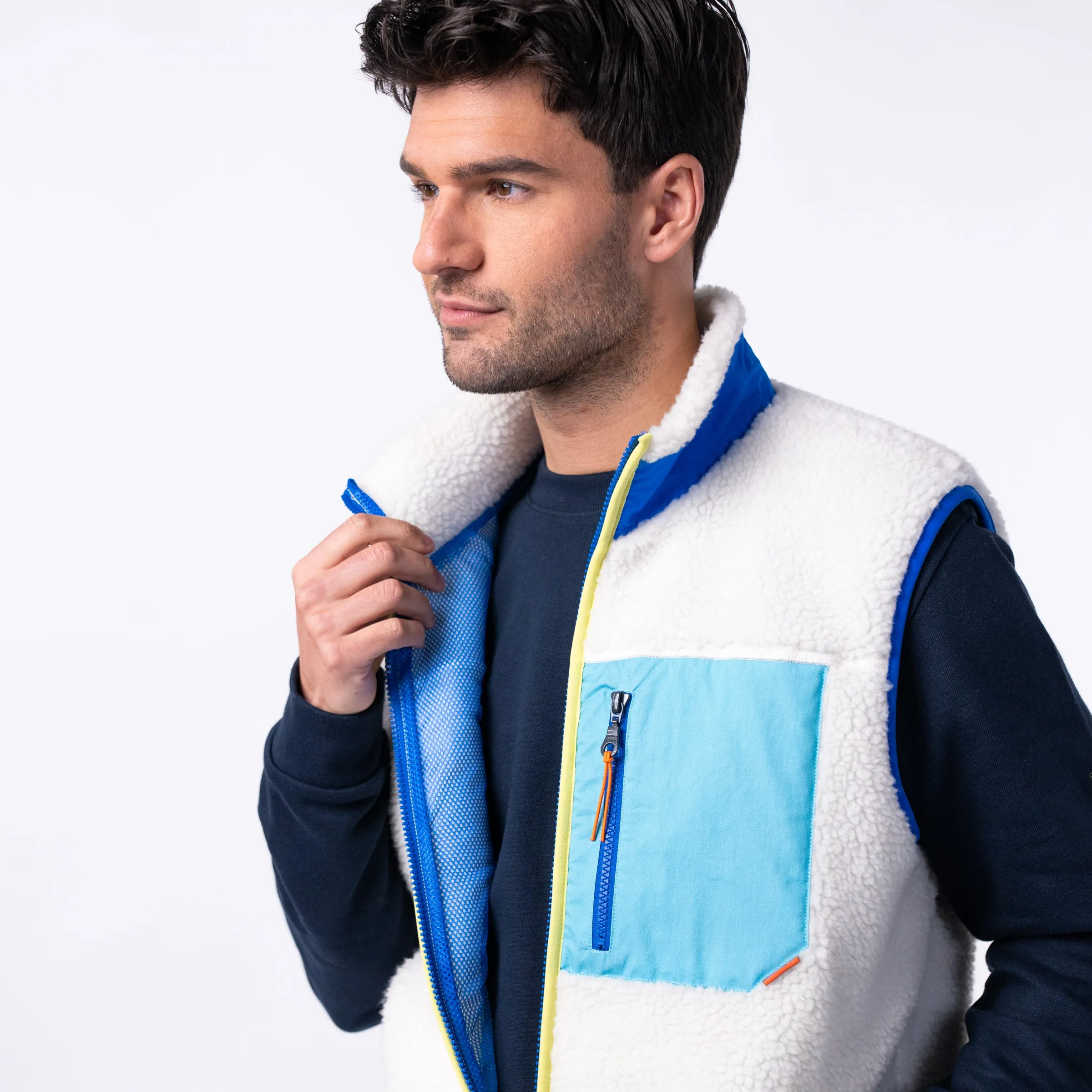 Veste sherpa mixte zippée sans manches - Ivoire et bleu sold by Billybelt product image thumbnail 4