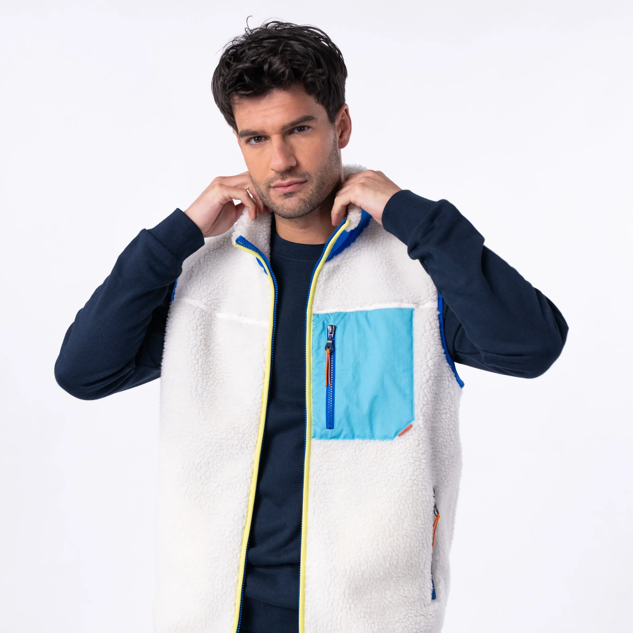 Veste sherpa mixte zippée sans manches - Ivoire et bleu sold by Billybelt product image thumbnail 3