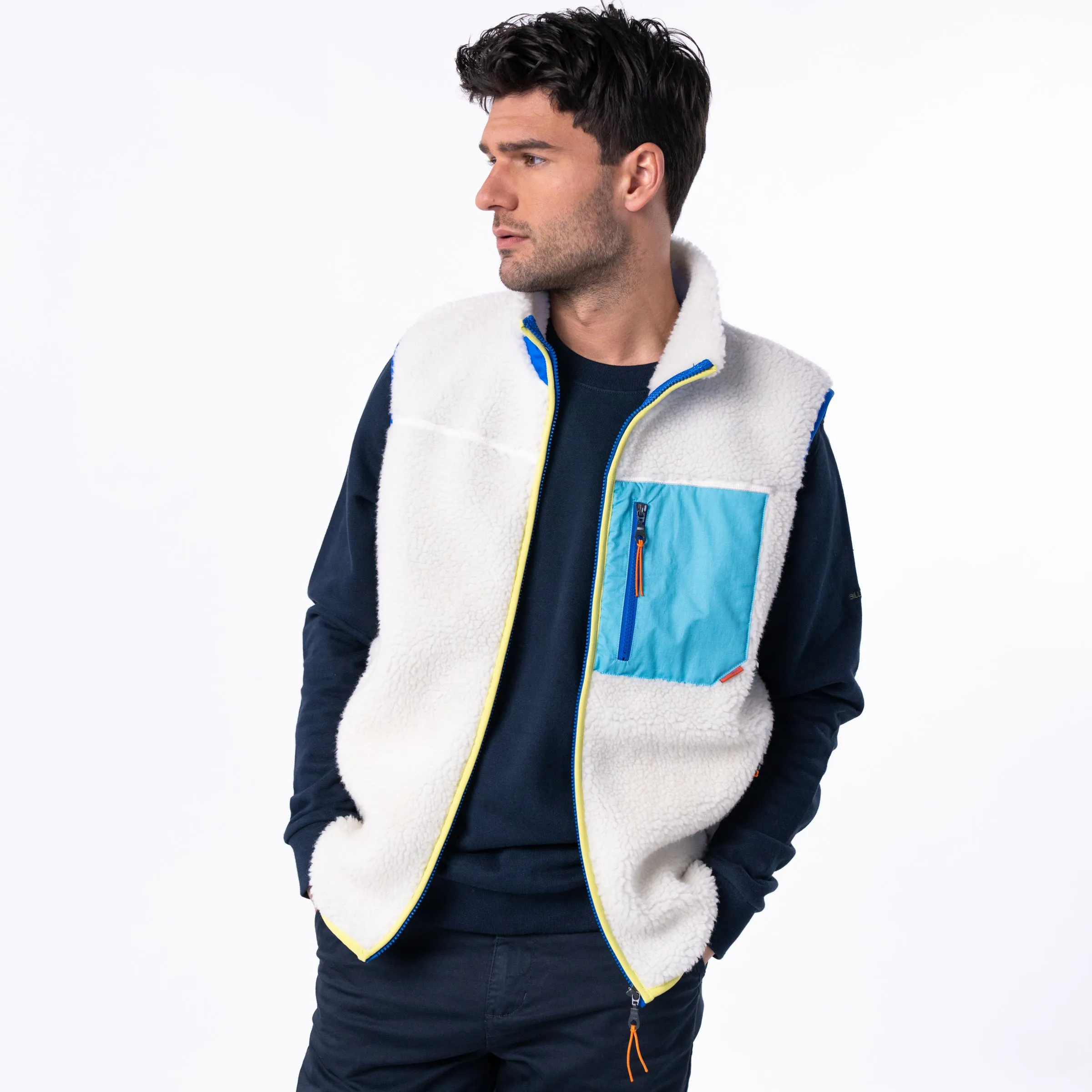 Veste sherpa mixte zippée sans manches - Ivoire et bleu sold by Billybelt product image thumbnail 2