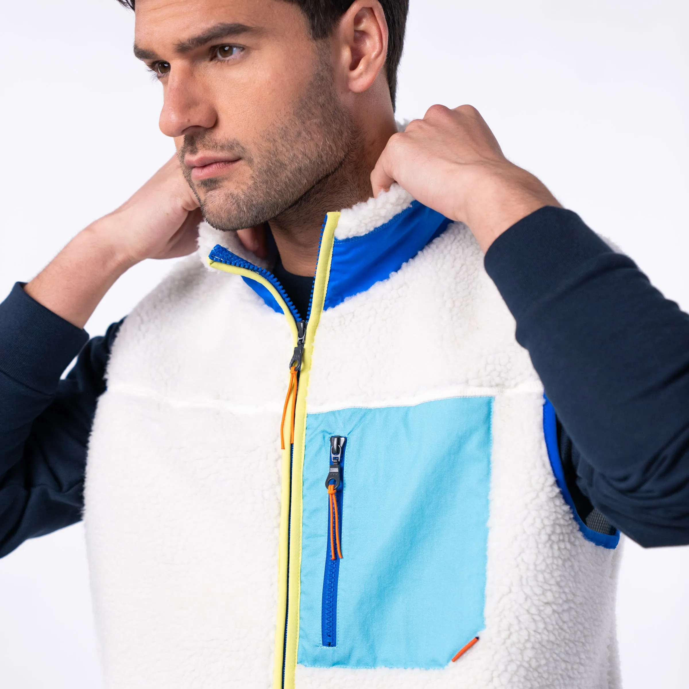 Veste sherpa mixte zippée sans manches - Ivoire et bleu sold by Billybelt product image thumbnail 5