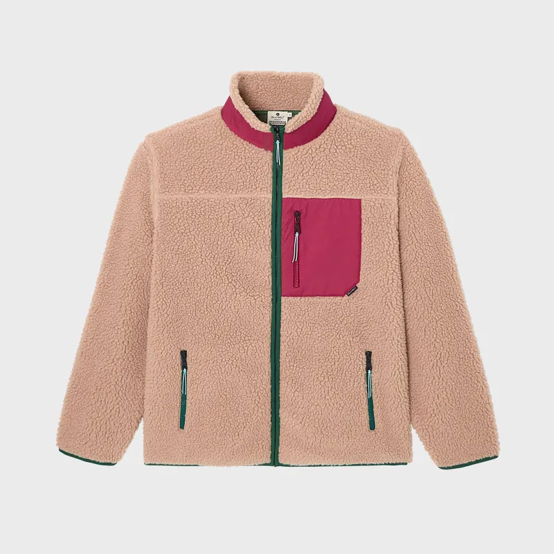 Veste sherpa mixte zippée - Naturel et bordeaux sold by Billybelt