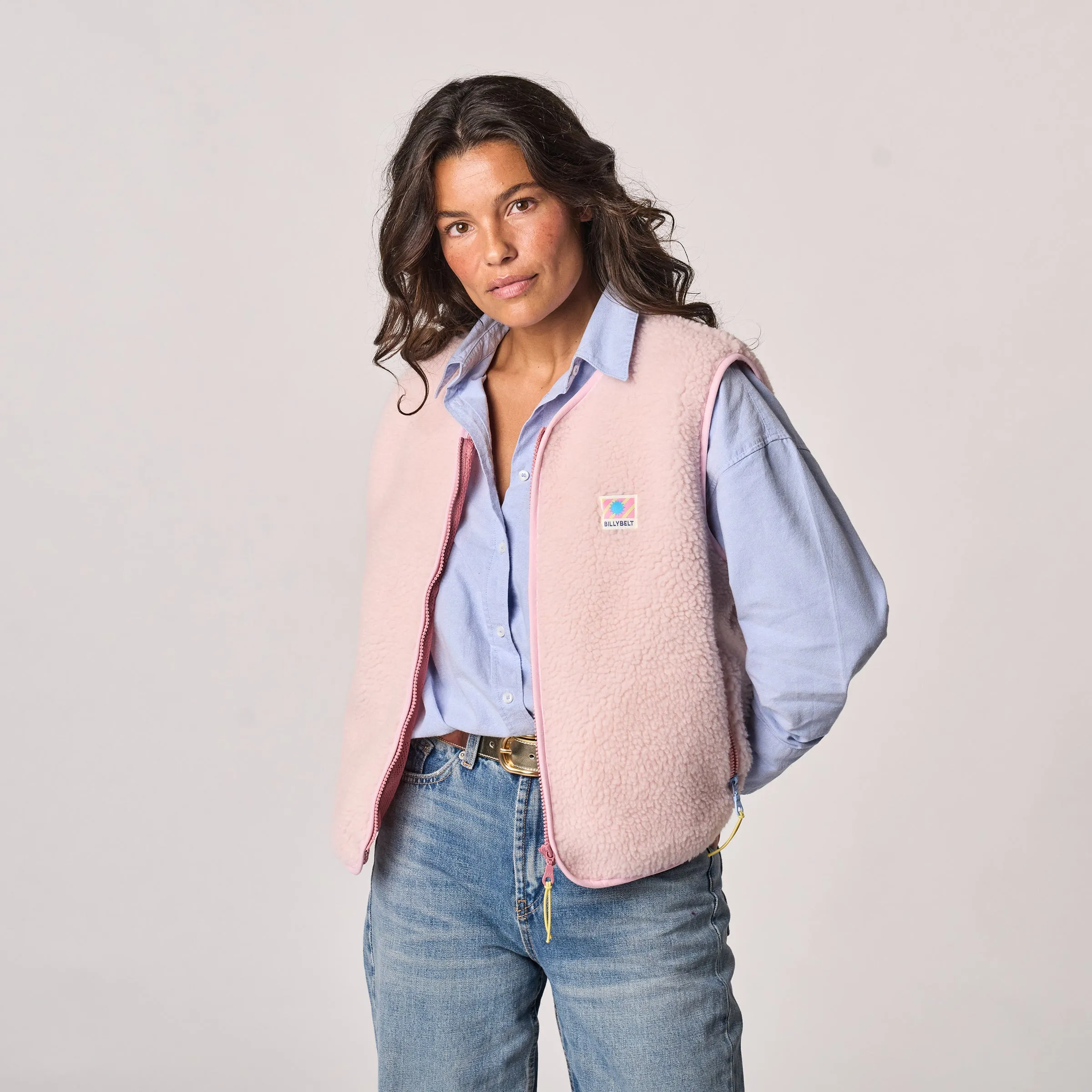 Veste en sherpa femme zippée sans manches - Rose pâle sold by Billybelt