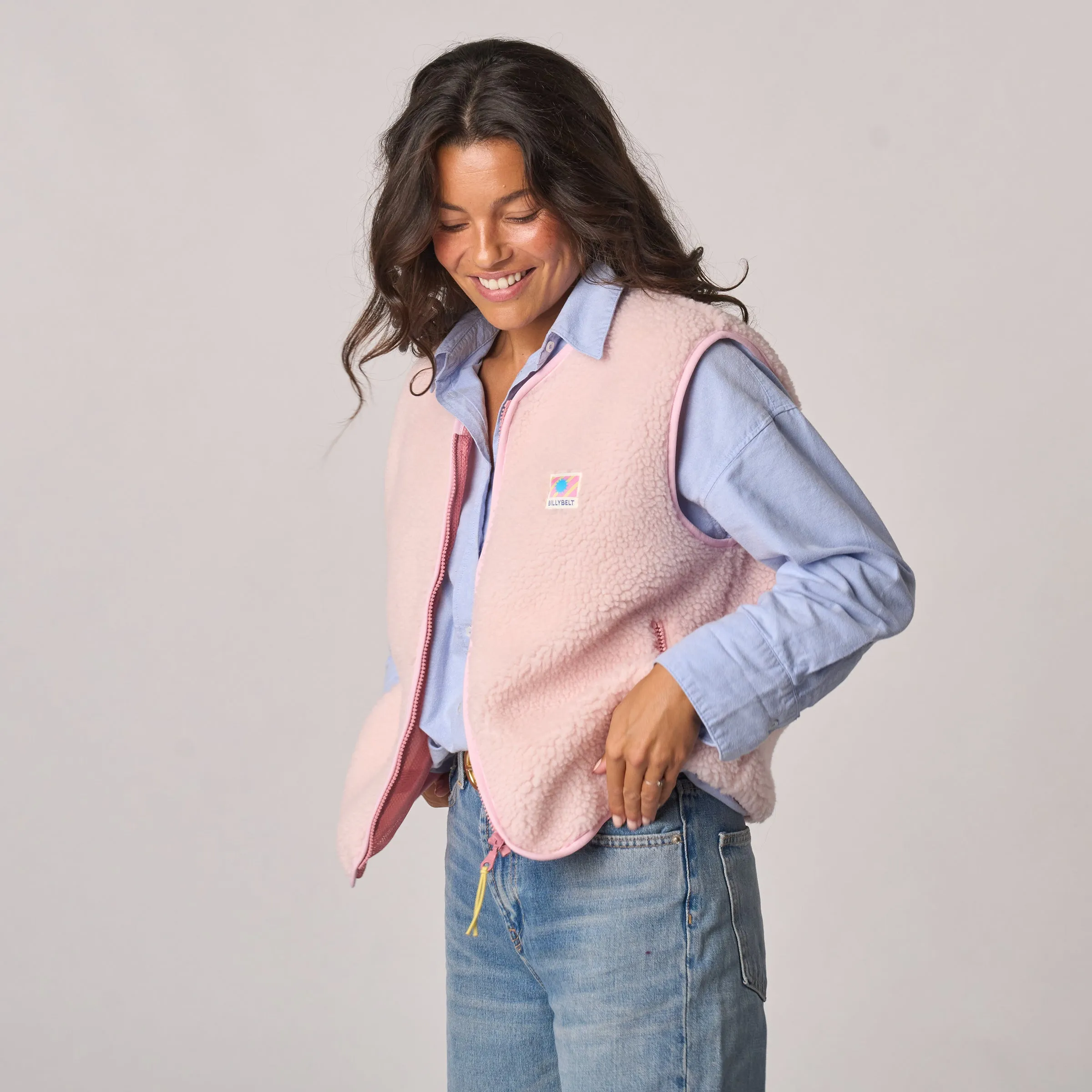 Veste en sherpa femme zippée sans manches - Rose pâle sold by Billybelt product image thumbnail 3