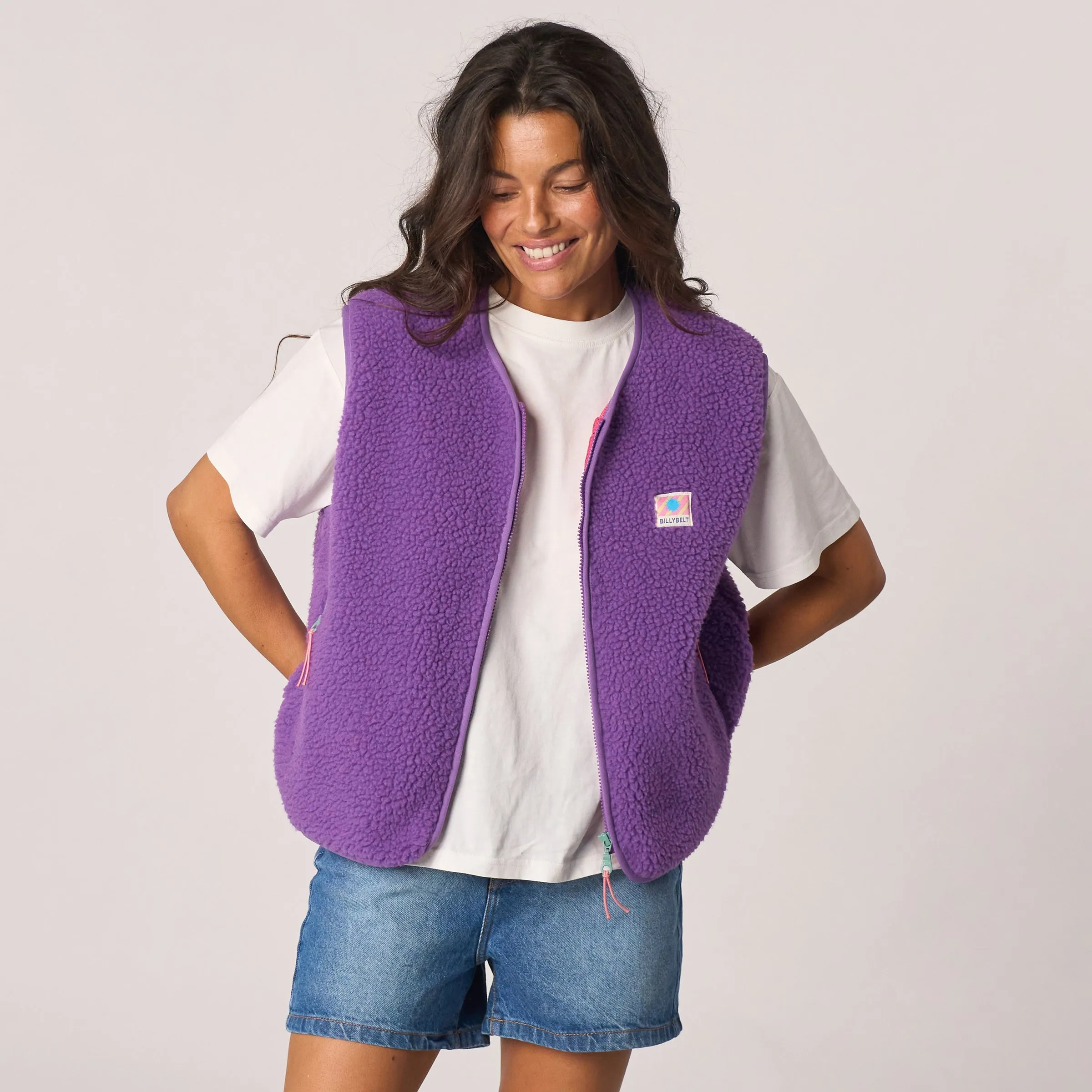 Veste en sherpa femme zippée sans manches - Violet sold by Billybelt