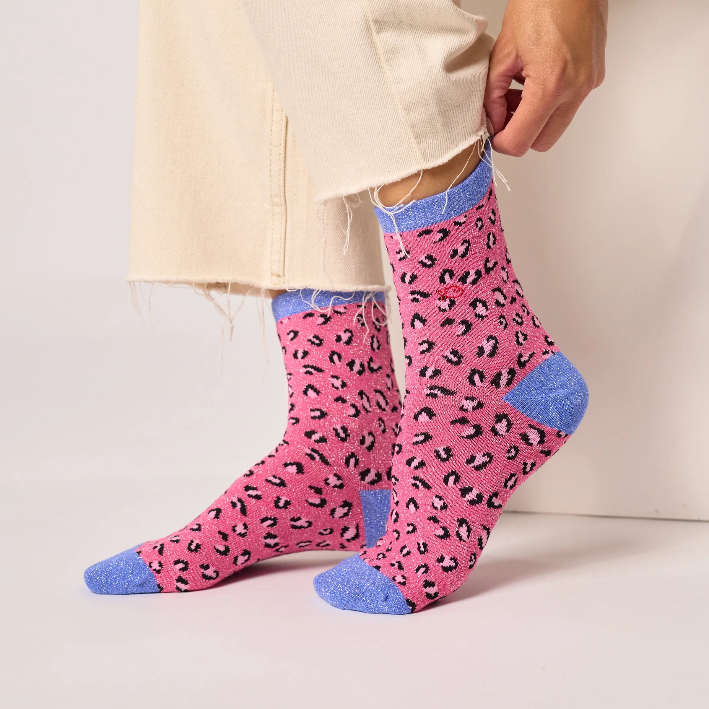 Chaussettes pailletées en coton peigné léopard - Rose et bleu sold by Billybelt product image thumbnail 2