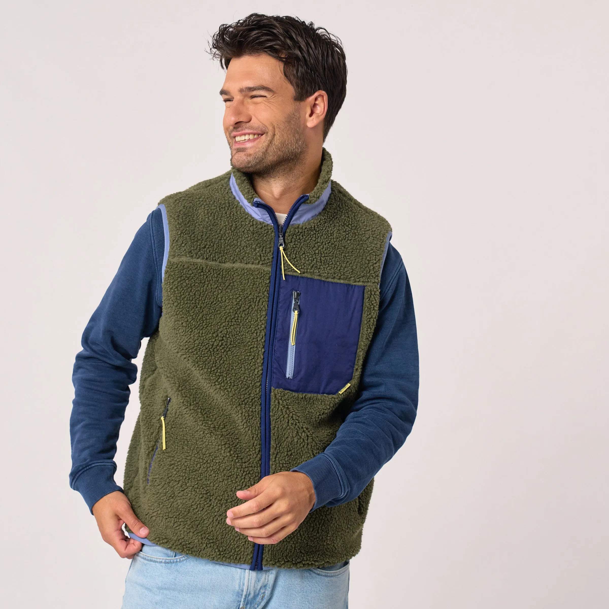 Veste sherpa mixte zippée sans manches - Kaki et marine sold by Billybelt product image thumbnail 4