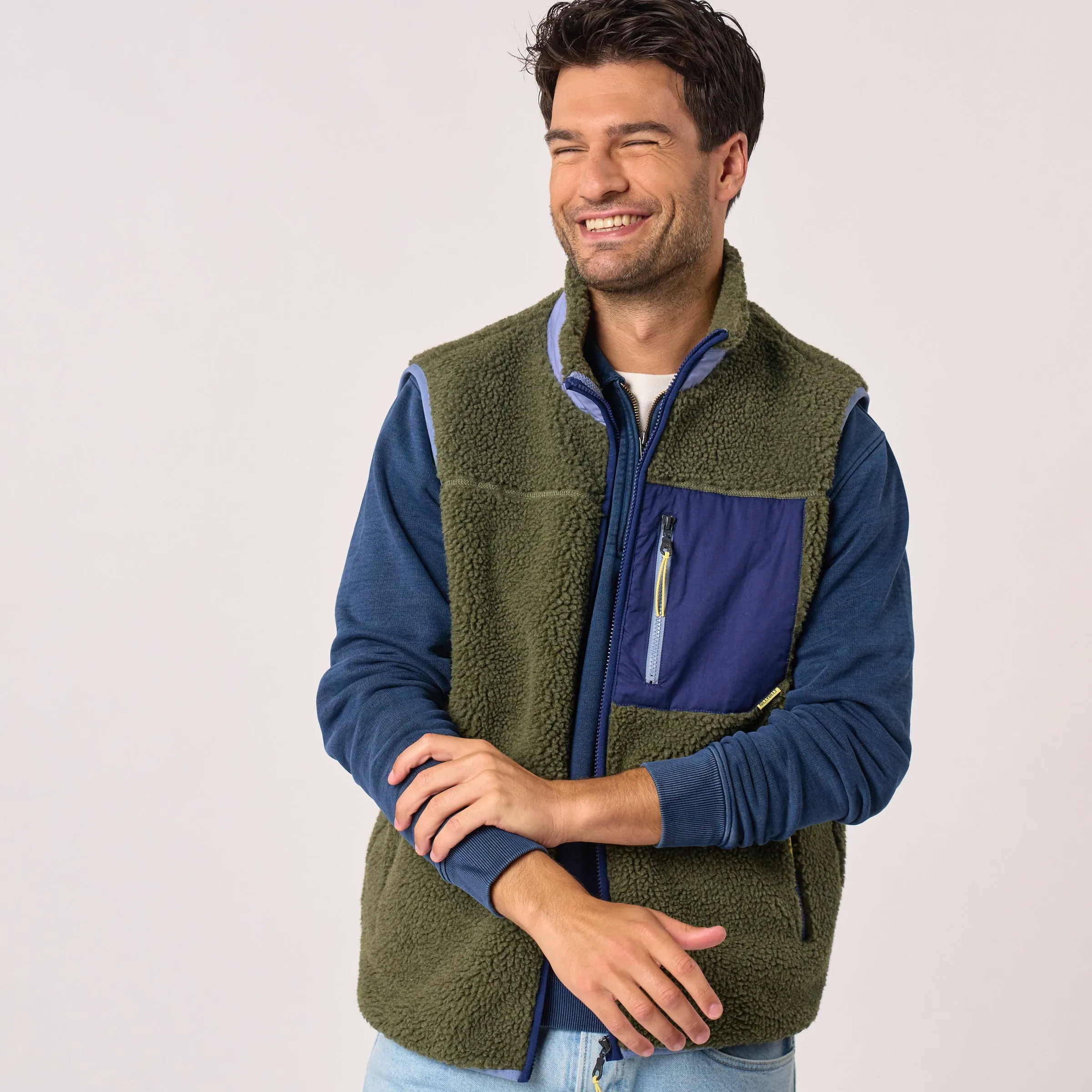 Veste sherpa mixte zippée sans manches - Kaki et marine sold by Billybelt product image thumbnail 5