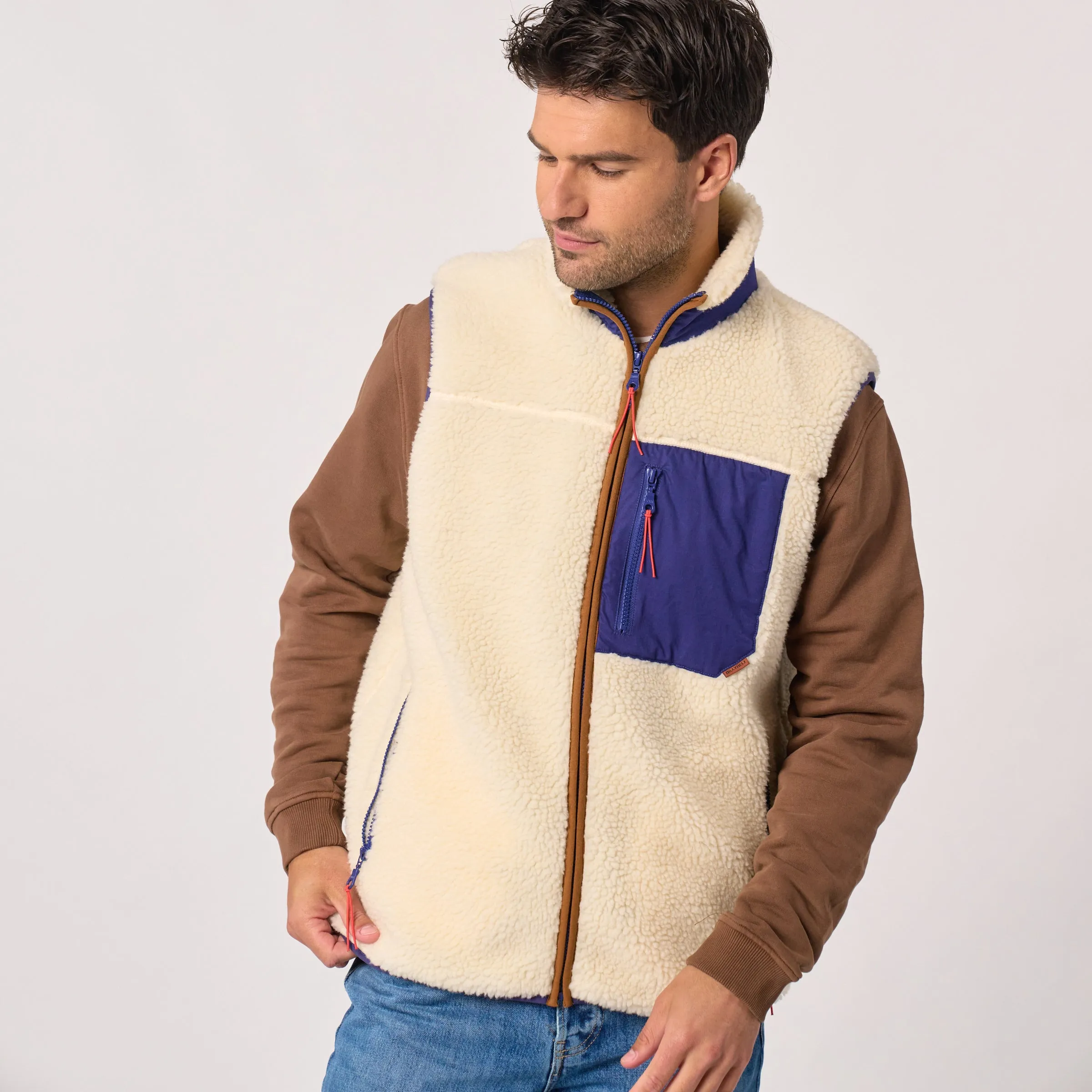 Veste sherpa mixte zippée sans manches - Ivoire et marine sold by Billybelt product image thumbnail 2