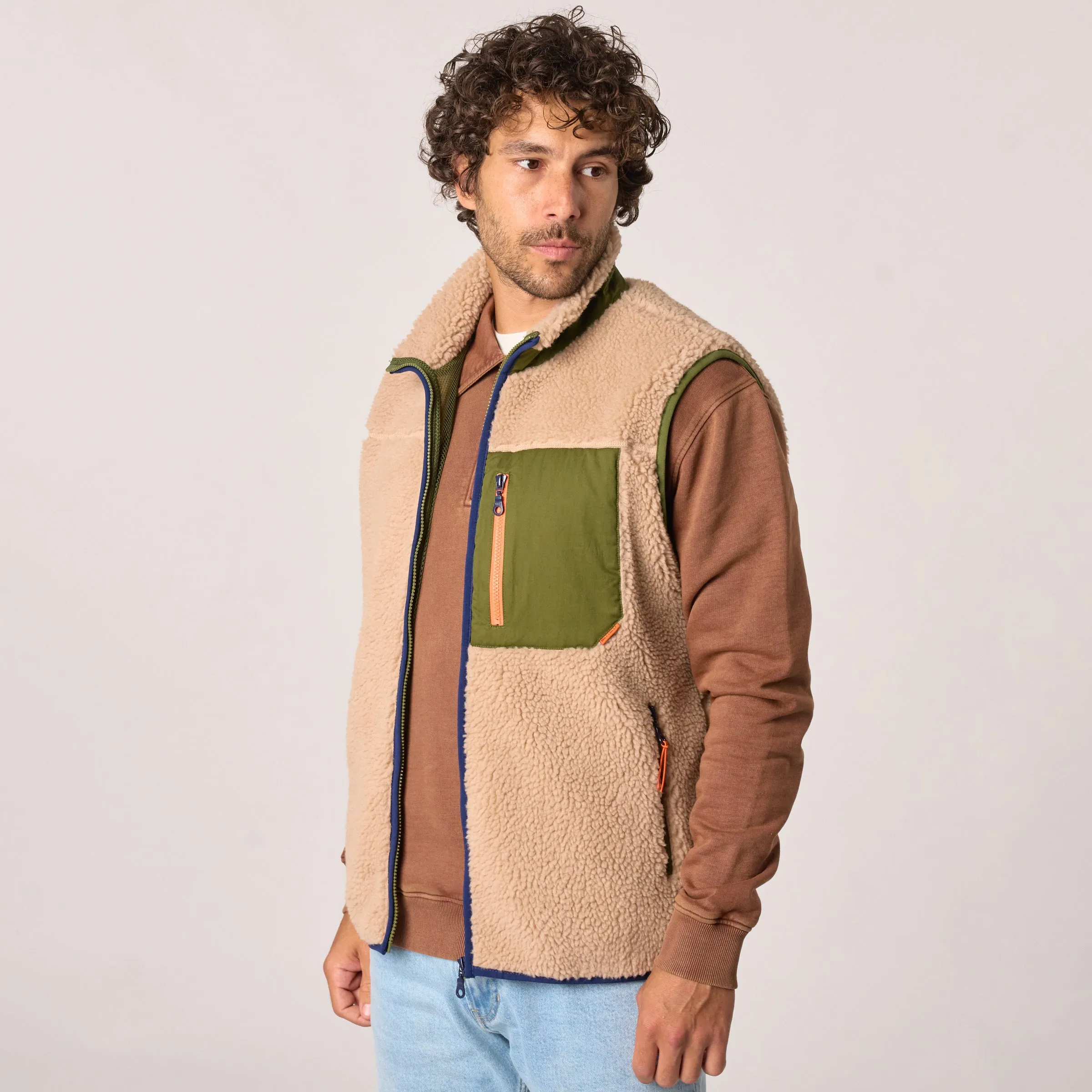 Veste sherpa mixte zippée sans manches - Naturel et kaki sold by Billybelt product image thumbnail 2