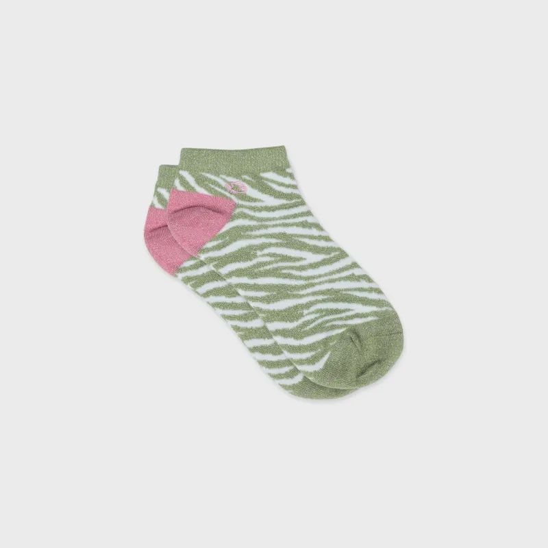 Socquettes pailletées en coton peigné zèbre - Vert et blanc sold by Billybelt