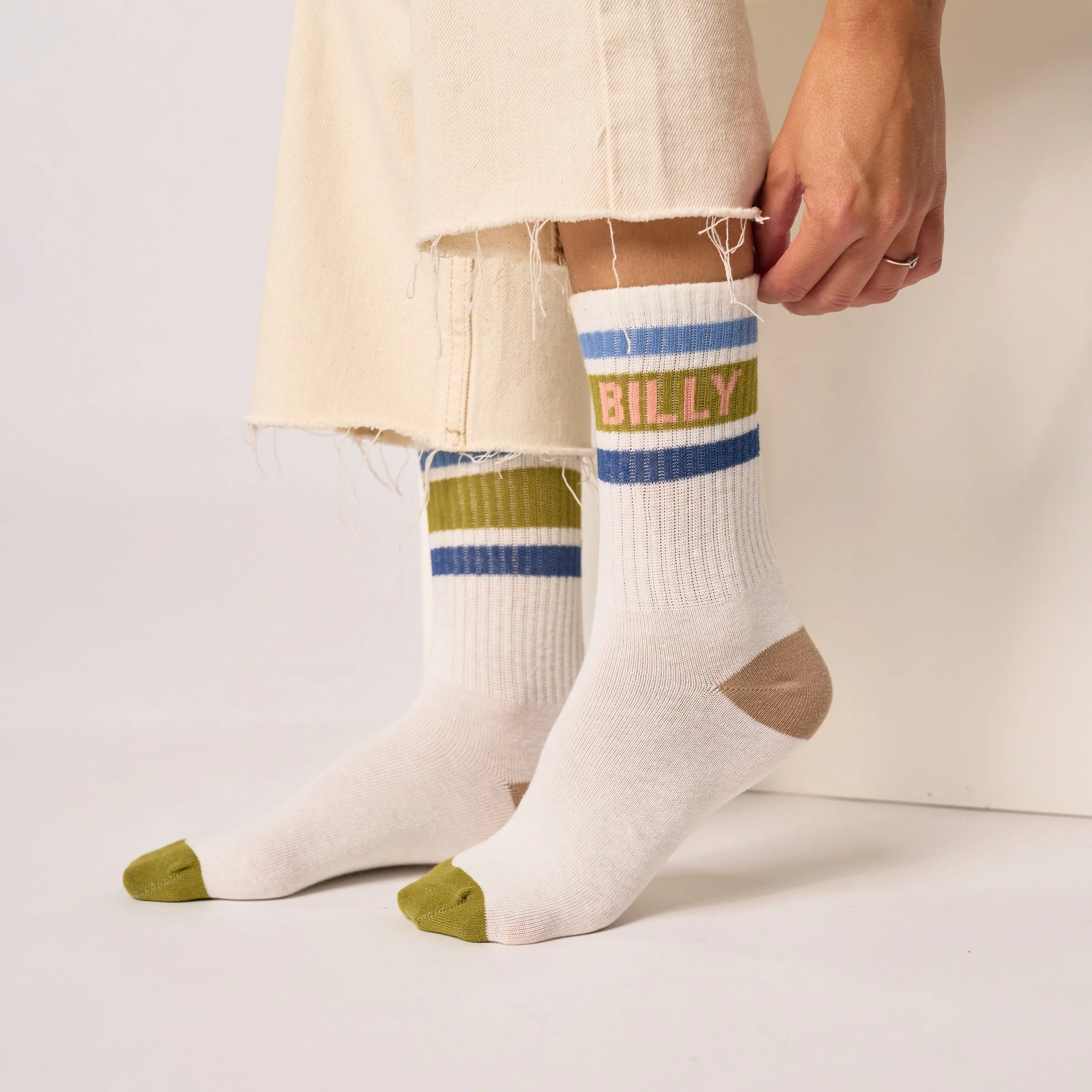 Chaussettes tennis - Blanc, rayé kaki et bleu sold by Billybelt product image thumbnail 2