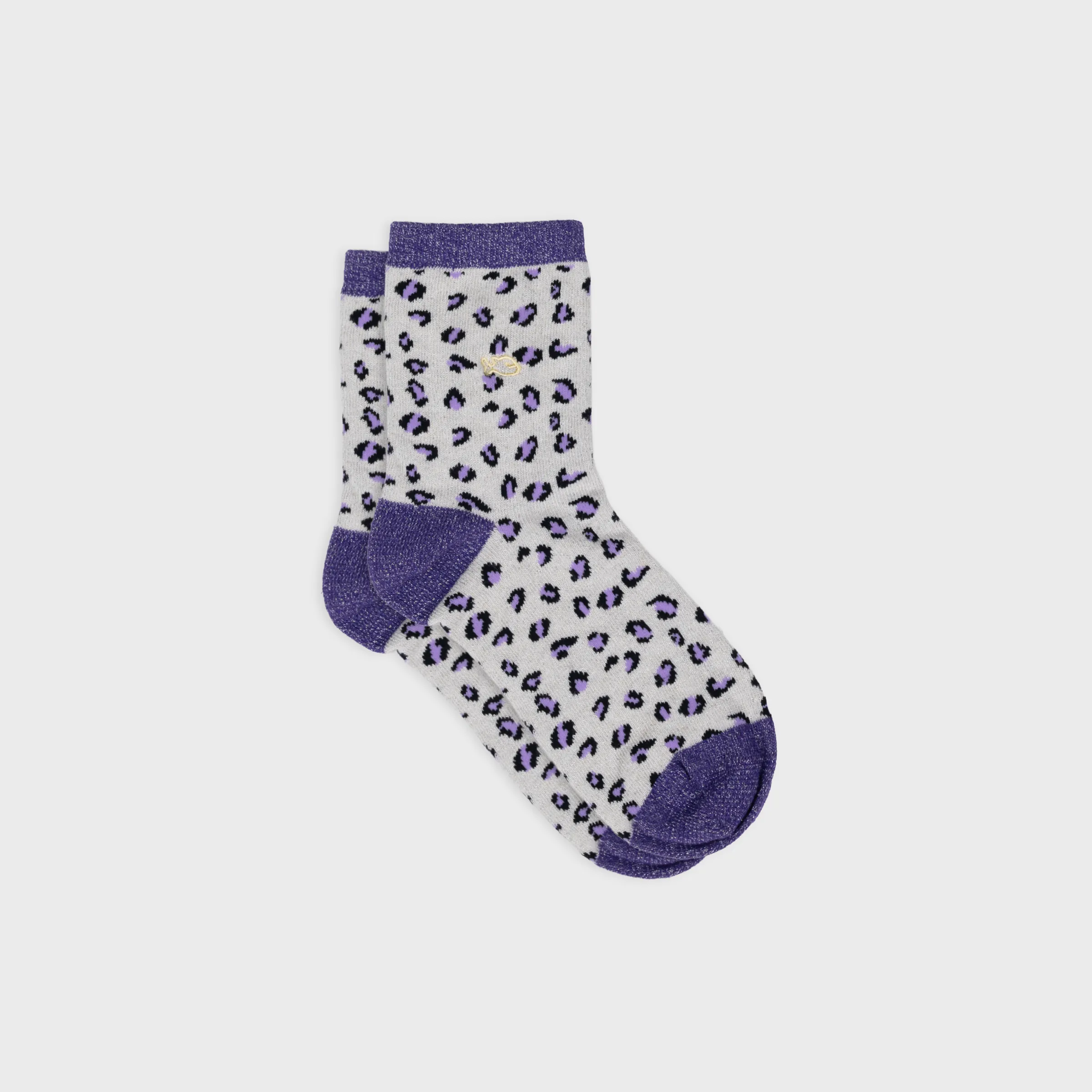 Chaussettes pailletées en coton peigné léopard - Écru et violet sold by Billybelt