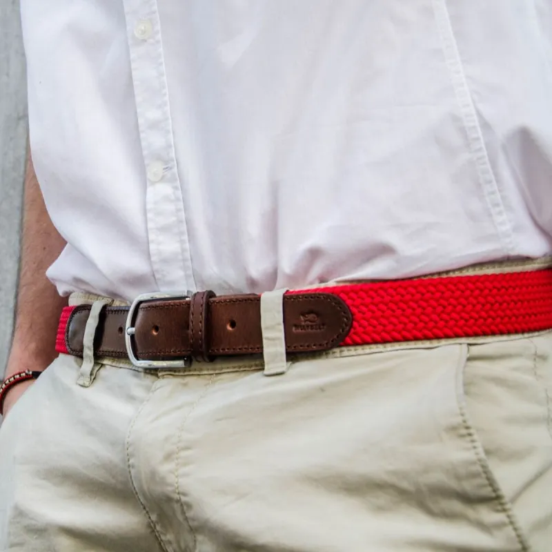 Ceinture La Trendy Rouge grenade  tressée élastique avec cuir sold by Billybelt