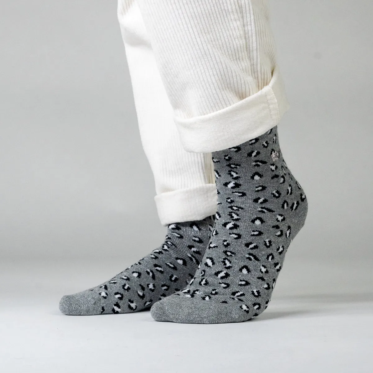 Chaussettes pailletées en coton peigné léopard - Gris sold by Billybelt product image thumbnail 5