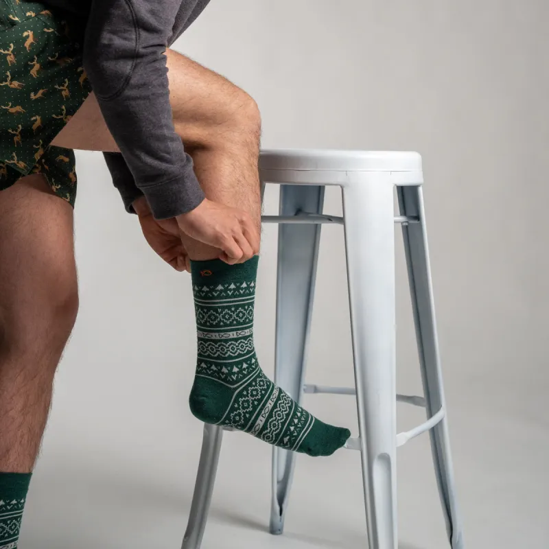 Chaussettes en coton peigné Jacquard - Vert sold by Billybelt