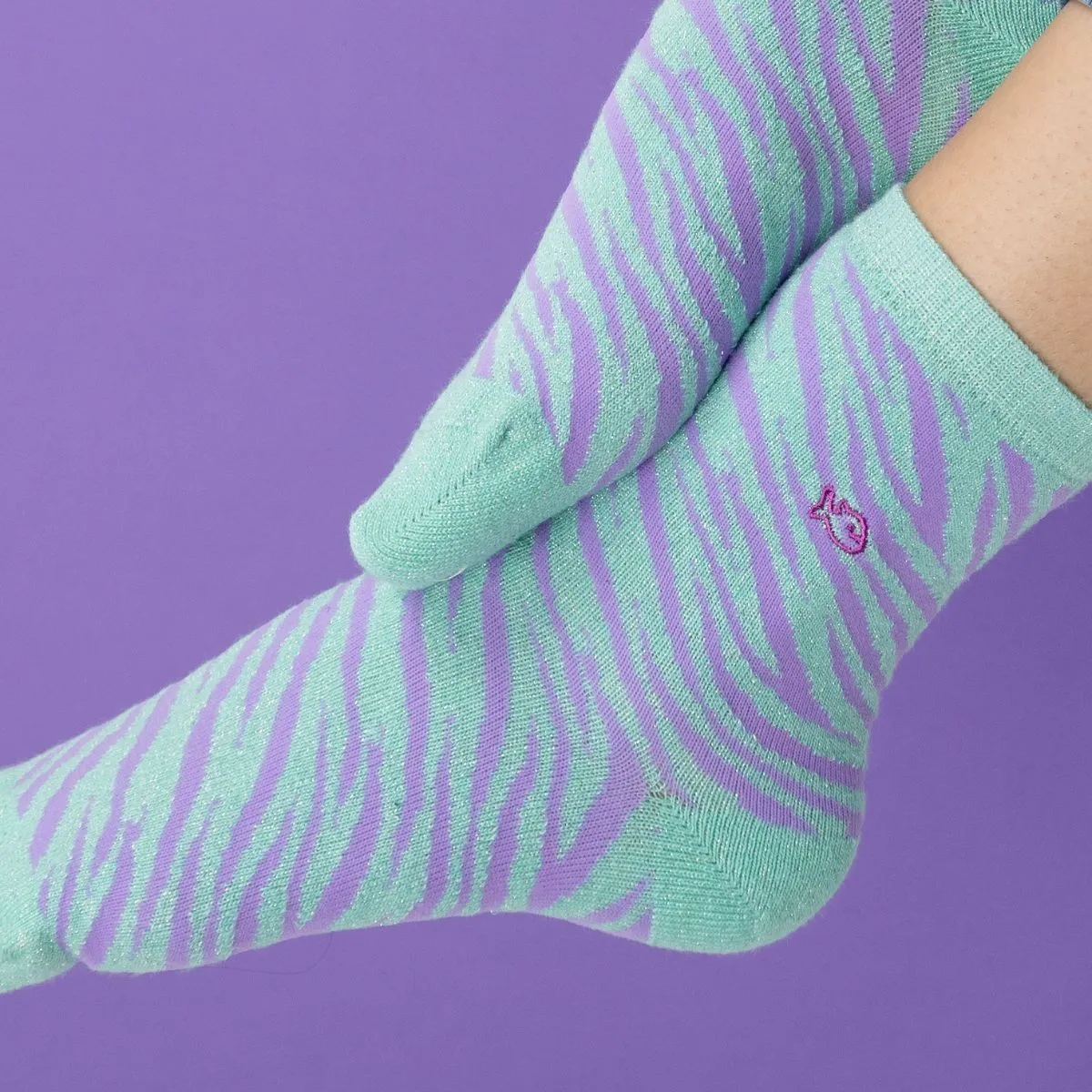 Chaussettes pailletées en coton peigné Zèbre - Vert clair sold by Billybelt product image thumbnail 3