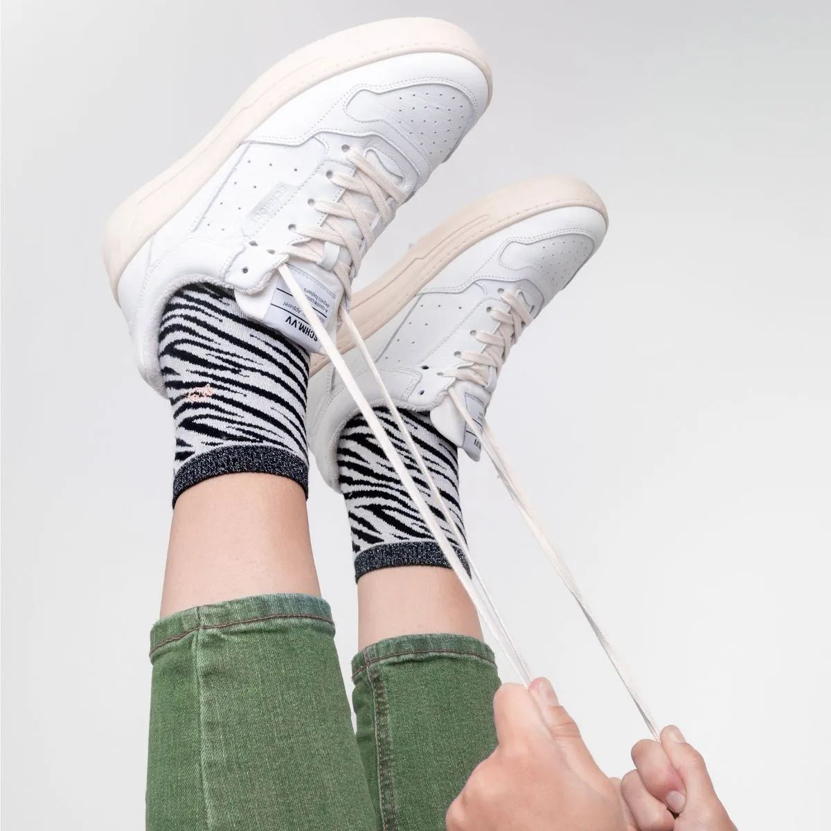 Chaussettes pailletées en coton peigné Zèbre - Blanc sold by Billybelt