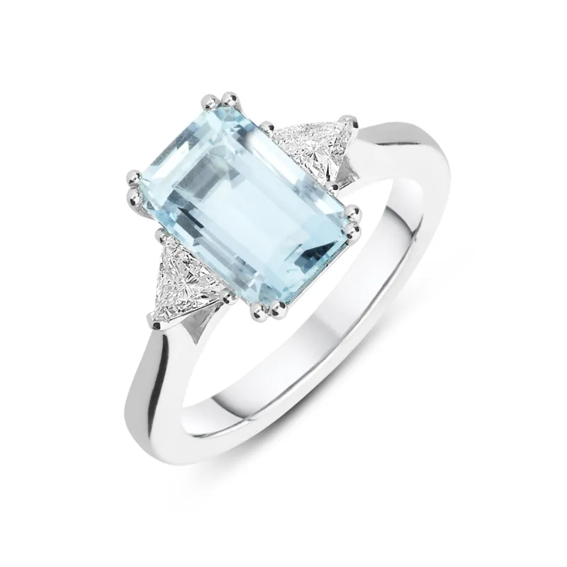 18ct White Gold 2.22ct Aquamarine Diamond Emerald Cut Ring made by Jura Watches