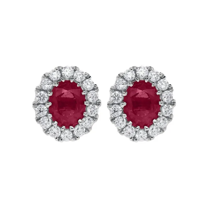18ct White Gold 0.52ct Ruby Diamond Oval Stud Earrings sold by Jura Watches