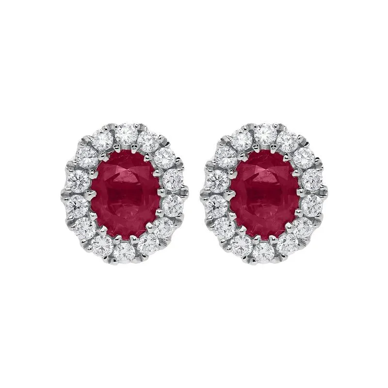 18ct White Gold 0.52ct Ruby Diamond Oval Stud Earrings sold by Jura Watches