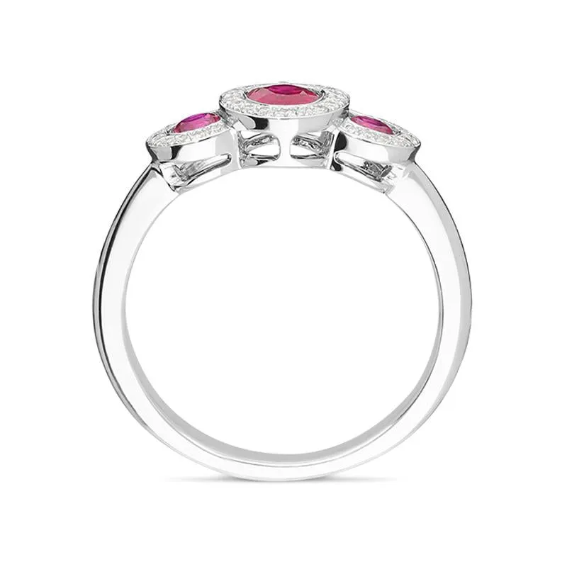18ct White Gold 0.67ct Ruby Diamond Trilogy Cluster Ring sold by Jura Watches product image thumbnail 2