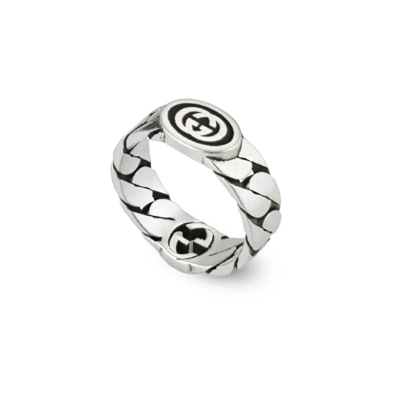 Gucci Interlocking Sterling Silver Black Enamel Wide Band Ring D sold by Jura Watches