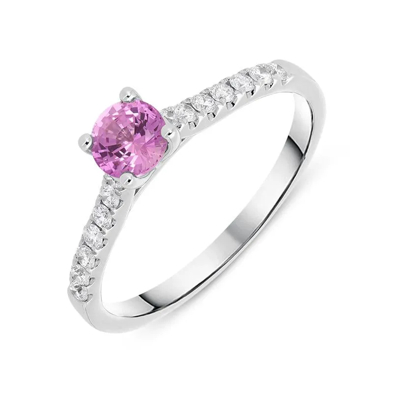 18ct White Gold 0.47ct Pink Sapphire Diamond Round Ring D sold by Jura Watches