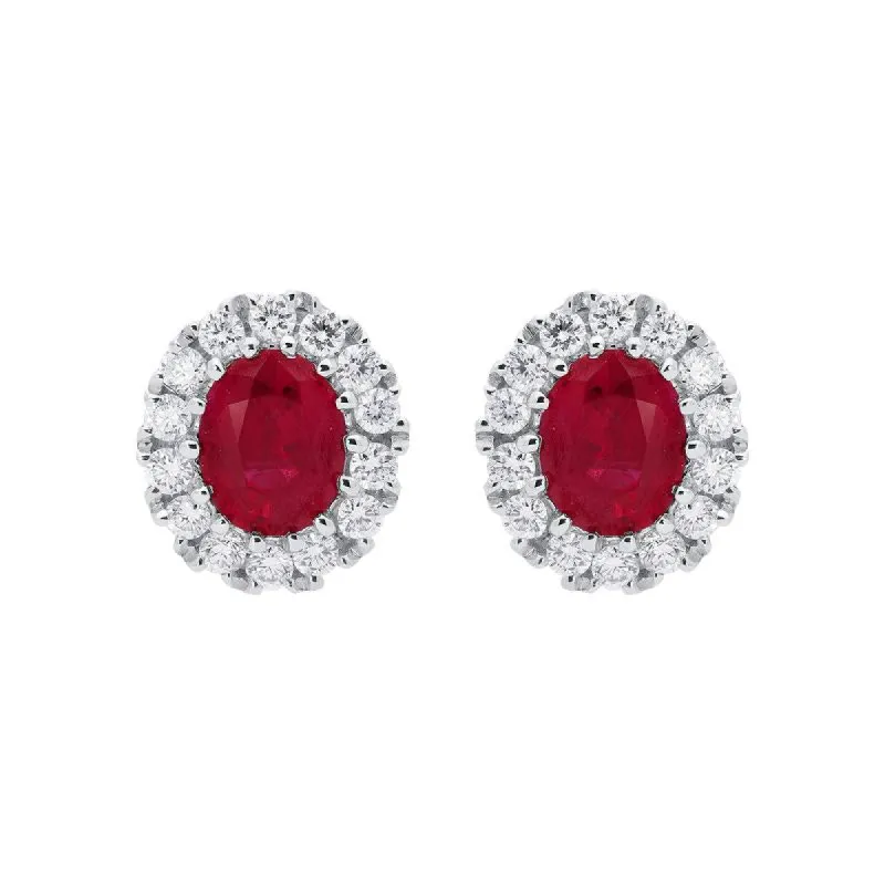 18ct White Gold 0.60ct Ruby Diamond Oval Stud Earrings D sold by Jura Watches