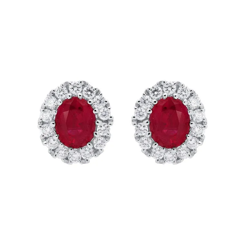 18ct White Gold 0.60ct Ruby Diamond Oval Stud Earrings D sold by Jura Watches