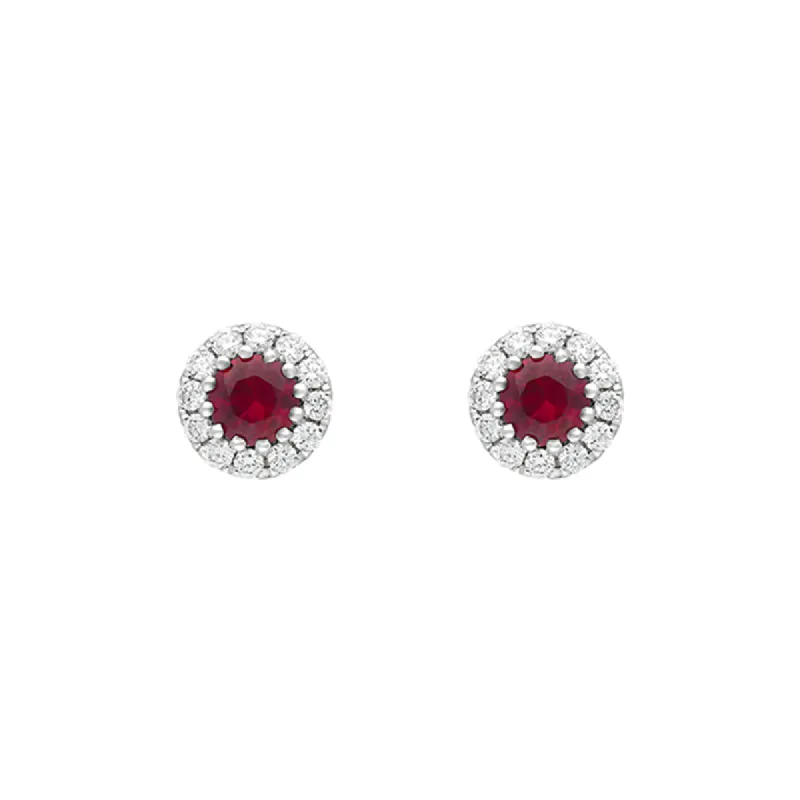 18ct White Gold Ruby Diamond Cluster Earrings sold by Jura Watches