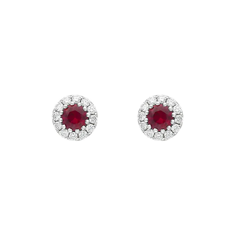 18ct White Gold Ruby Diamond Cluster Earrings sold by Jura Watches